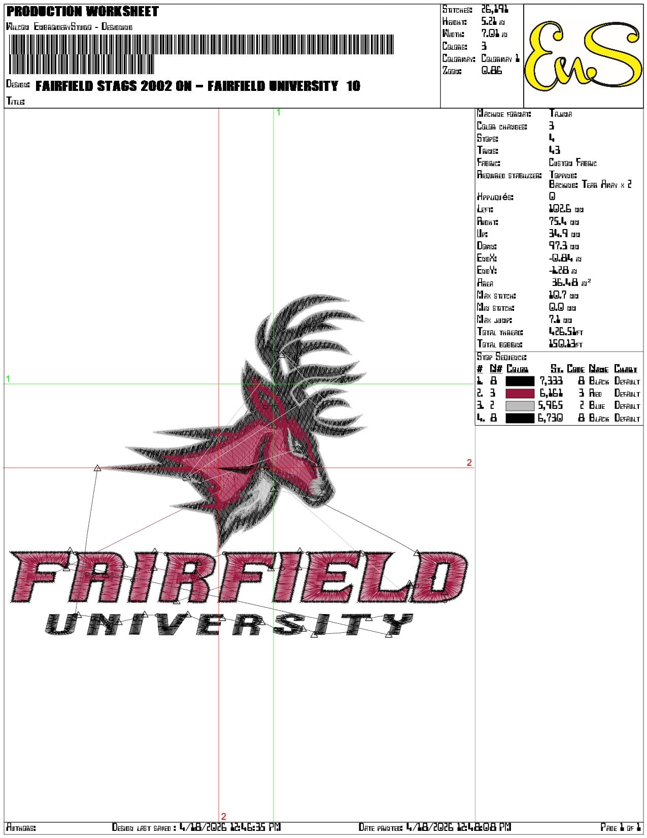 Fairfield Stags 2002 on Fairfield University  - Elegant embroidery design file-instant download — view 3
