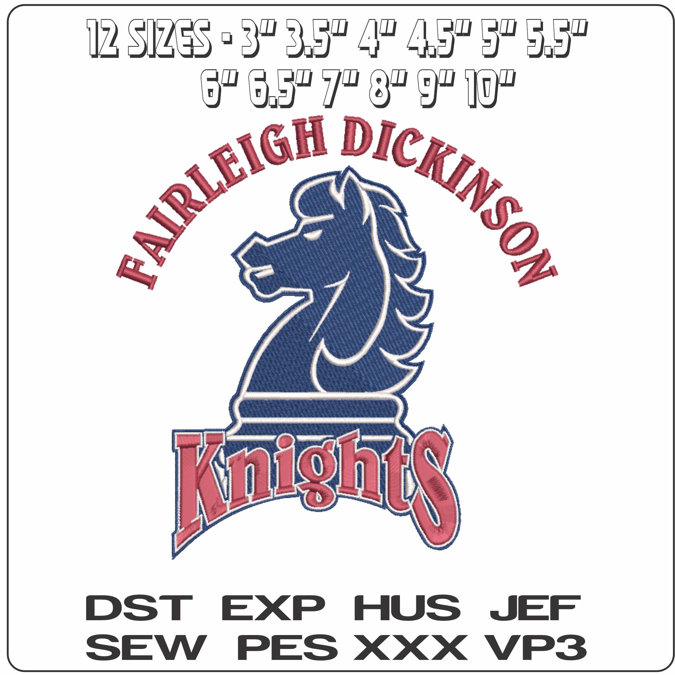 Fairleigh Dickinson Knights 2004 2019  University  - Elegant embroidery design file-instant download — view 2