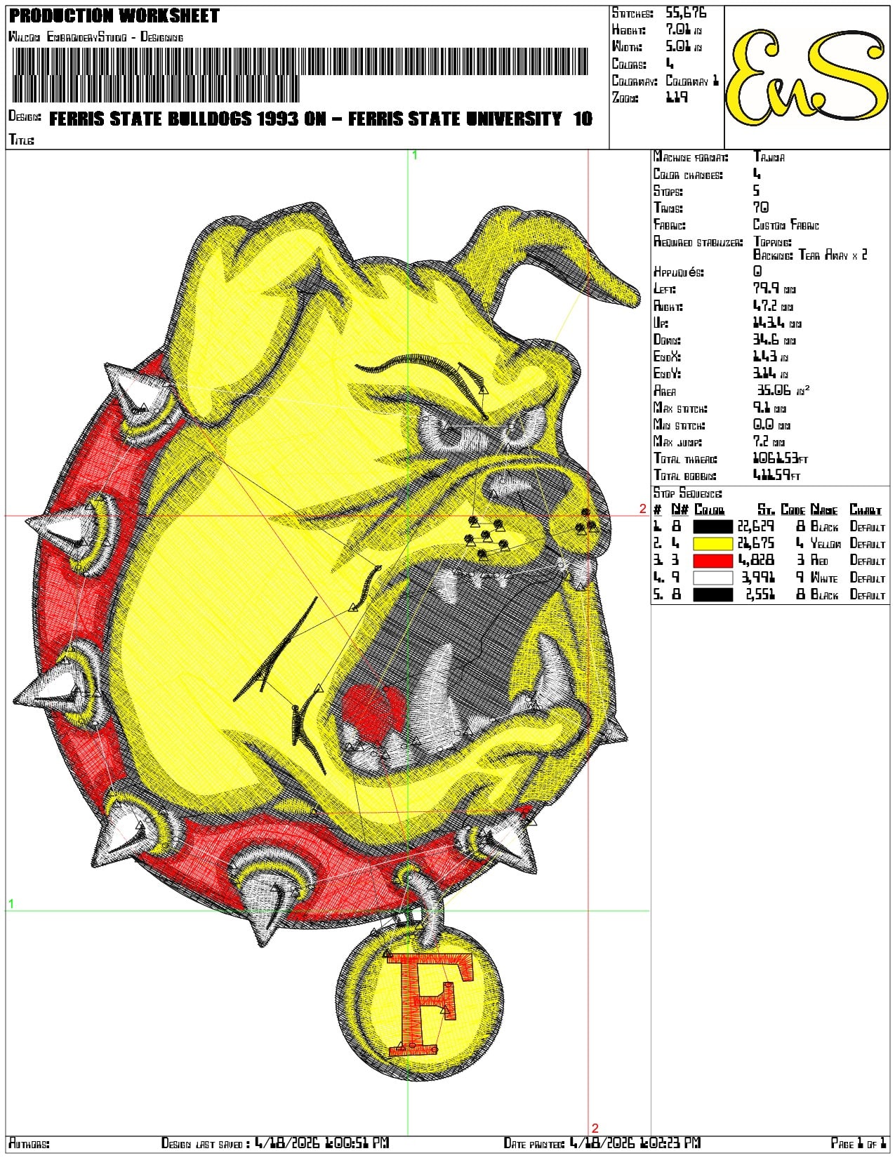 Ferris State Bulldogs 1993 on Ferris State University  - Elegant embroidery design file-instant download — view 3
