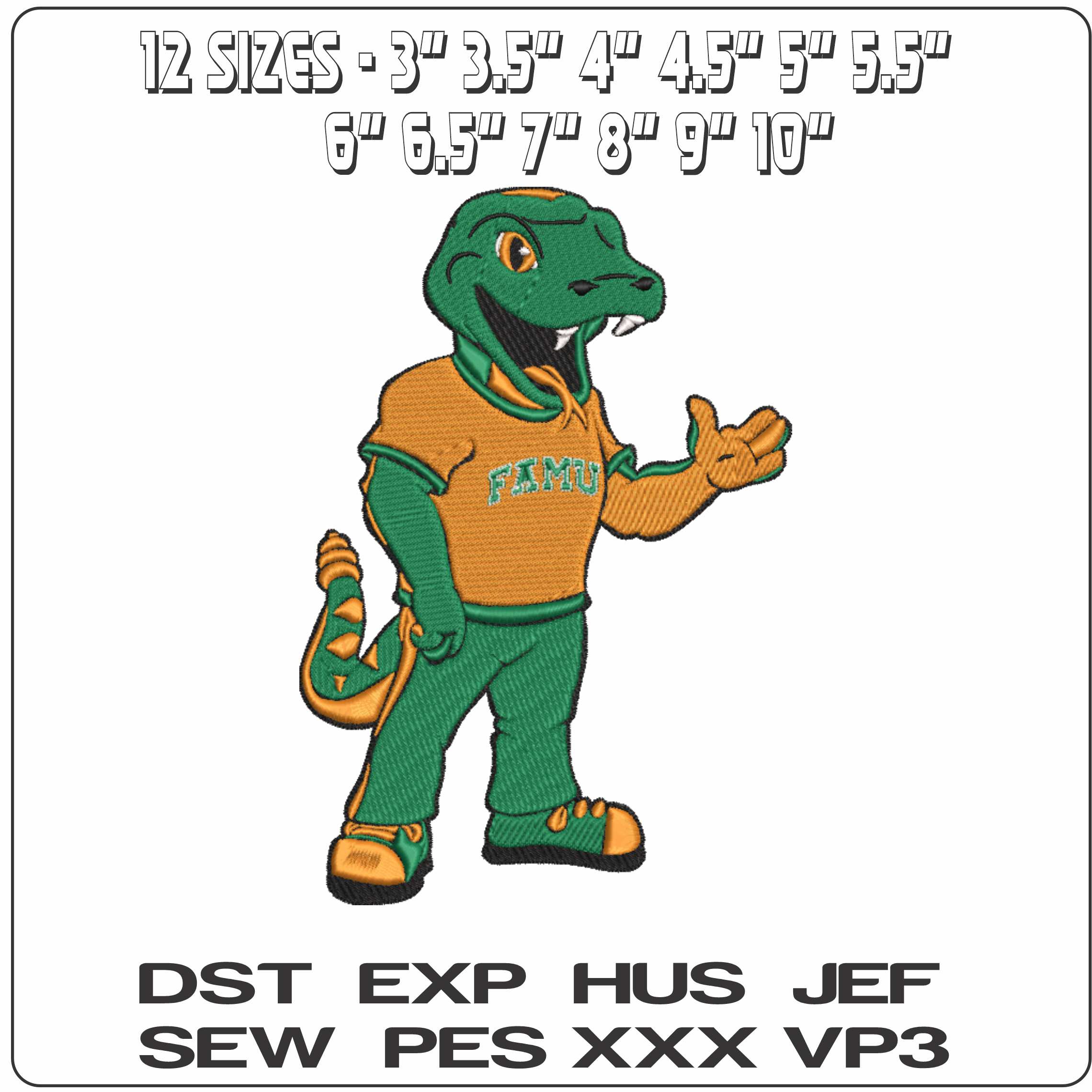Florida AM Rattlers mascot FAMU  Agg and Mech University - Elegant embroidery design file-instant download — view 2