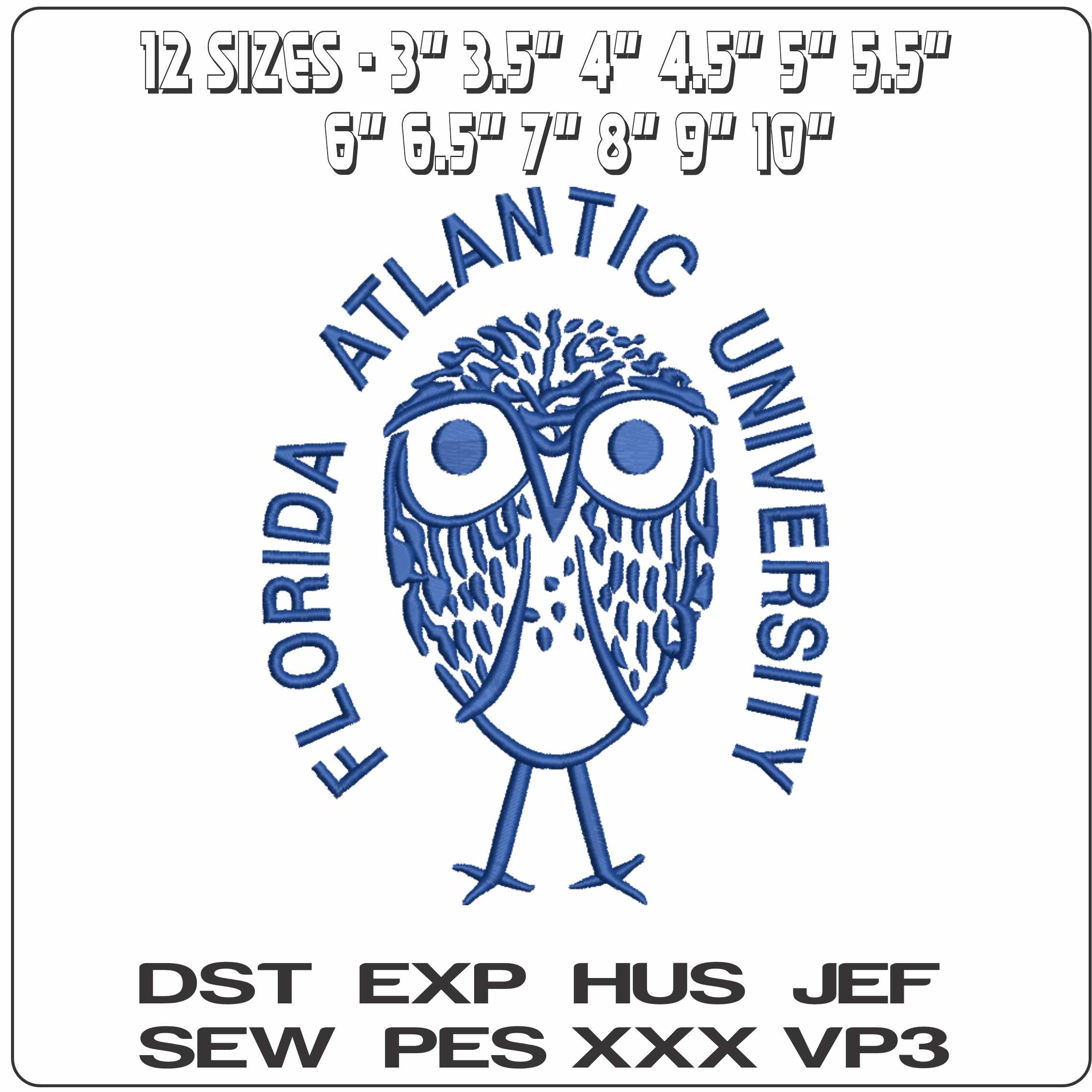 Florida Atlantic Owls 1979 to 1983 Florida Atlantic University - Elegant embroidery design file-instant download — view 2