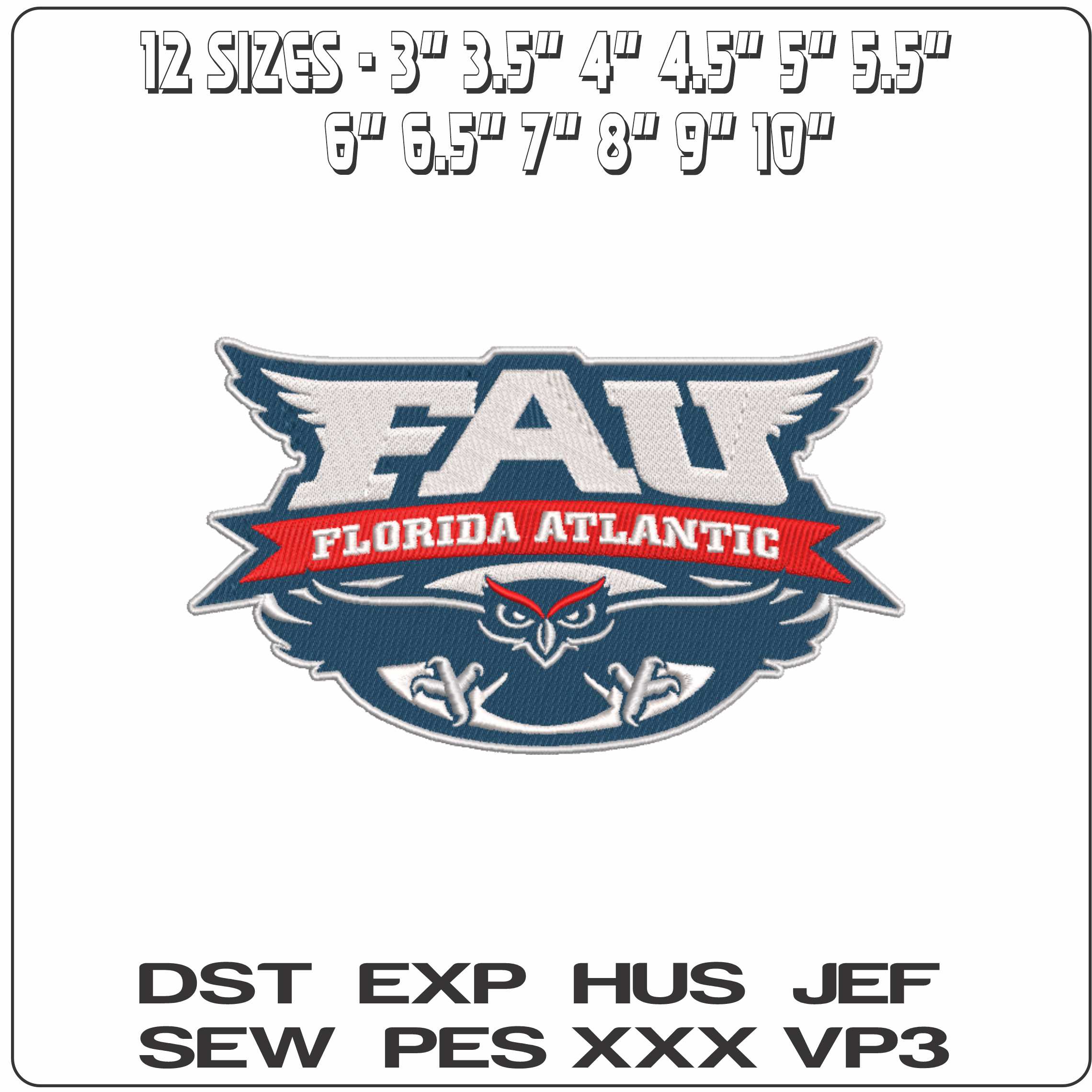 Florida Atlantic Owls 2005 to 2018 Florida Atlantic University - Elegant embroidery design file-instant download — view 2