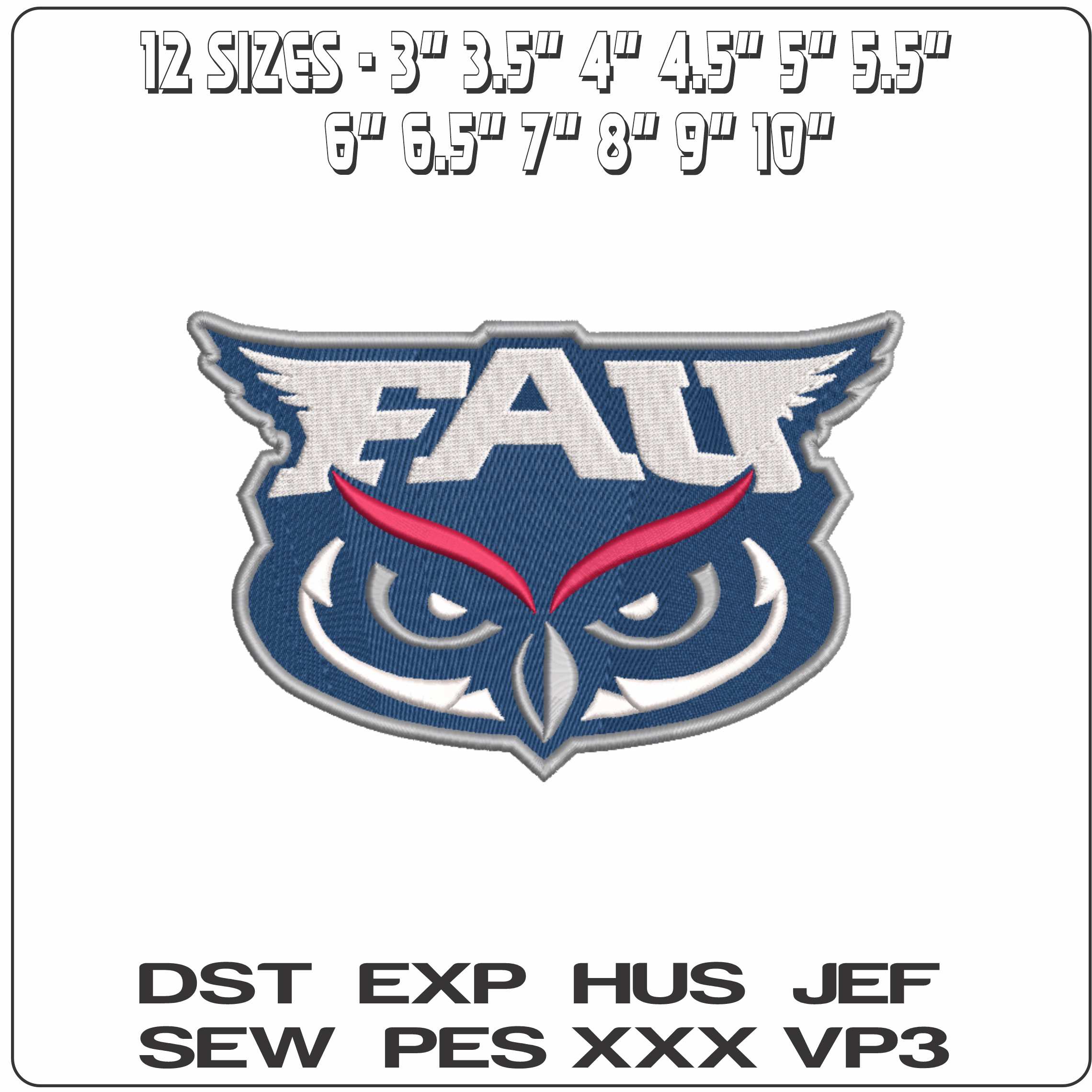Florida Atlantic Owls 2018 to 2023 Florida Atlantic University - Elegant embroidery design file-instant download — view 2