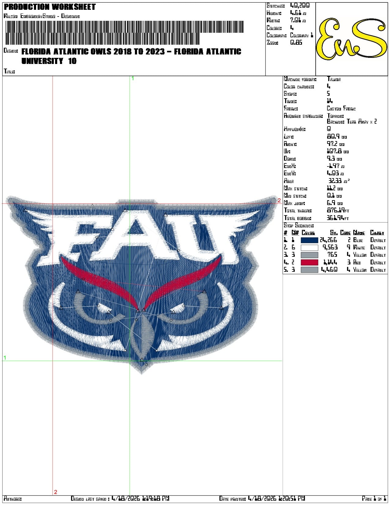 Florida Atlantic Owls 2018 to 2023 Florida Atlantic University - Elegant embroidery design file-instant download — view 3