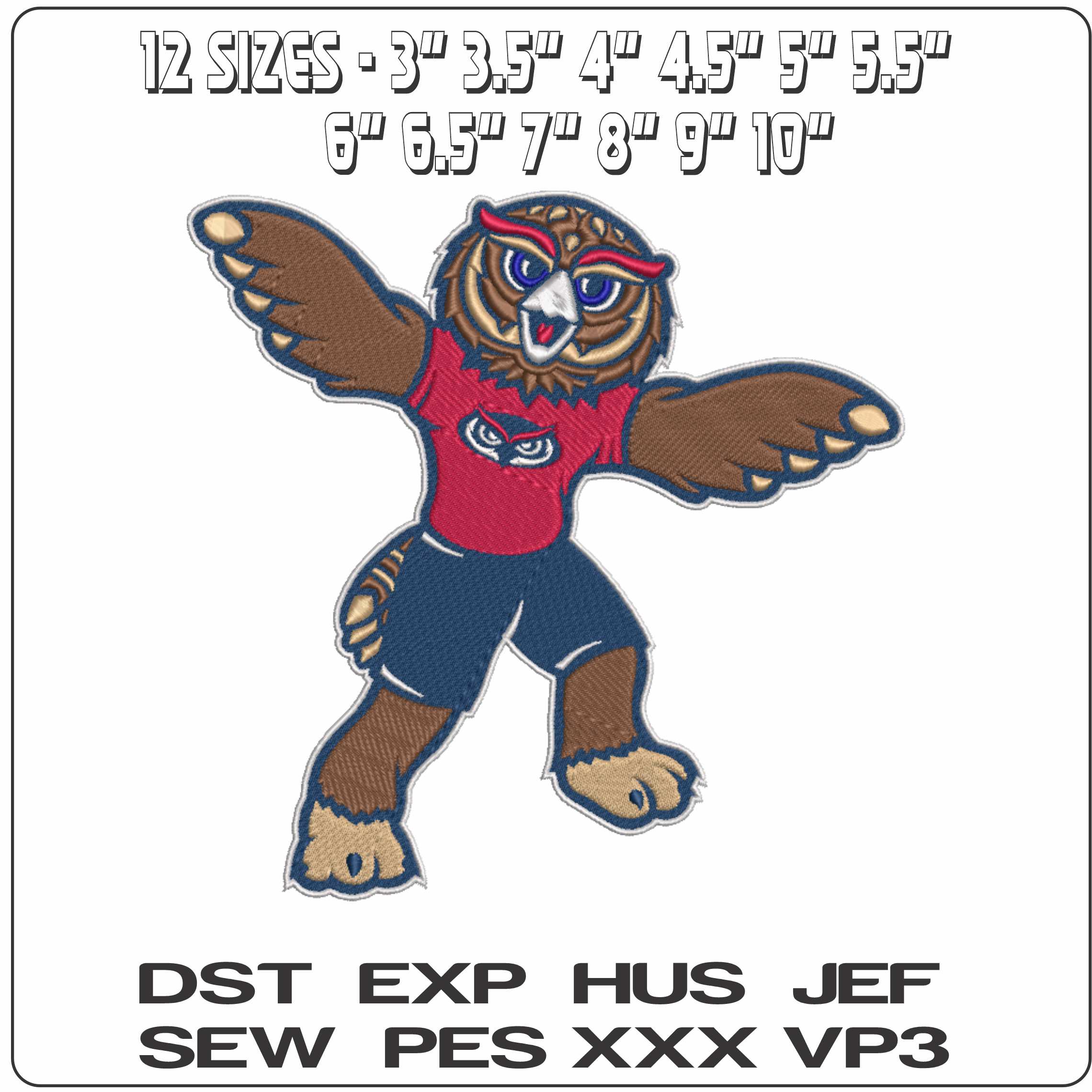 Florida Atlantic Owls Mascot Florida Atlantic University - Elegant embroidery design file-instant download — view 2