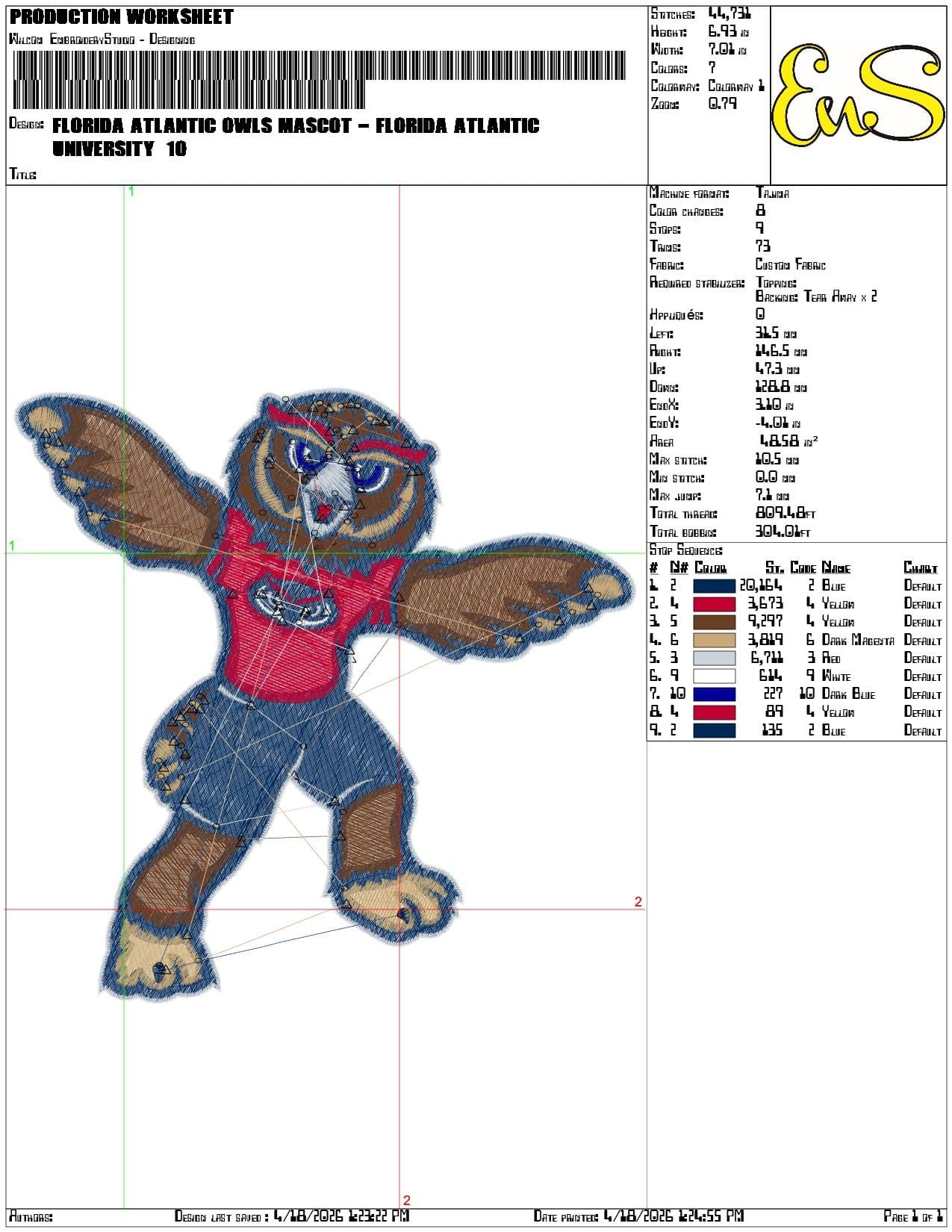 Florida Atlantic Owls Mascot Florida Atlantic University - Elegant embroidery design file-instant download — view 3