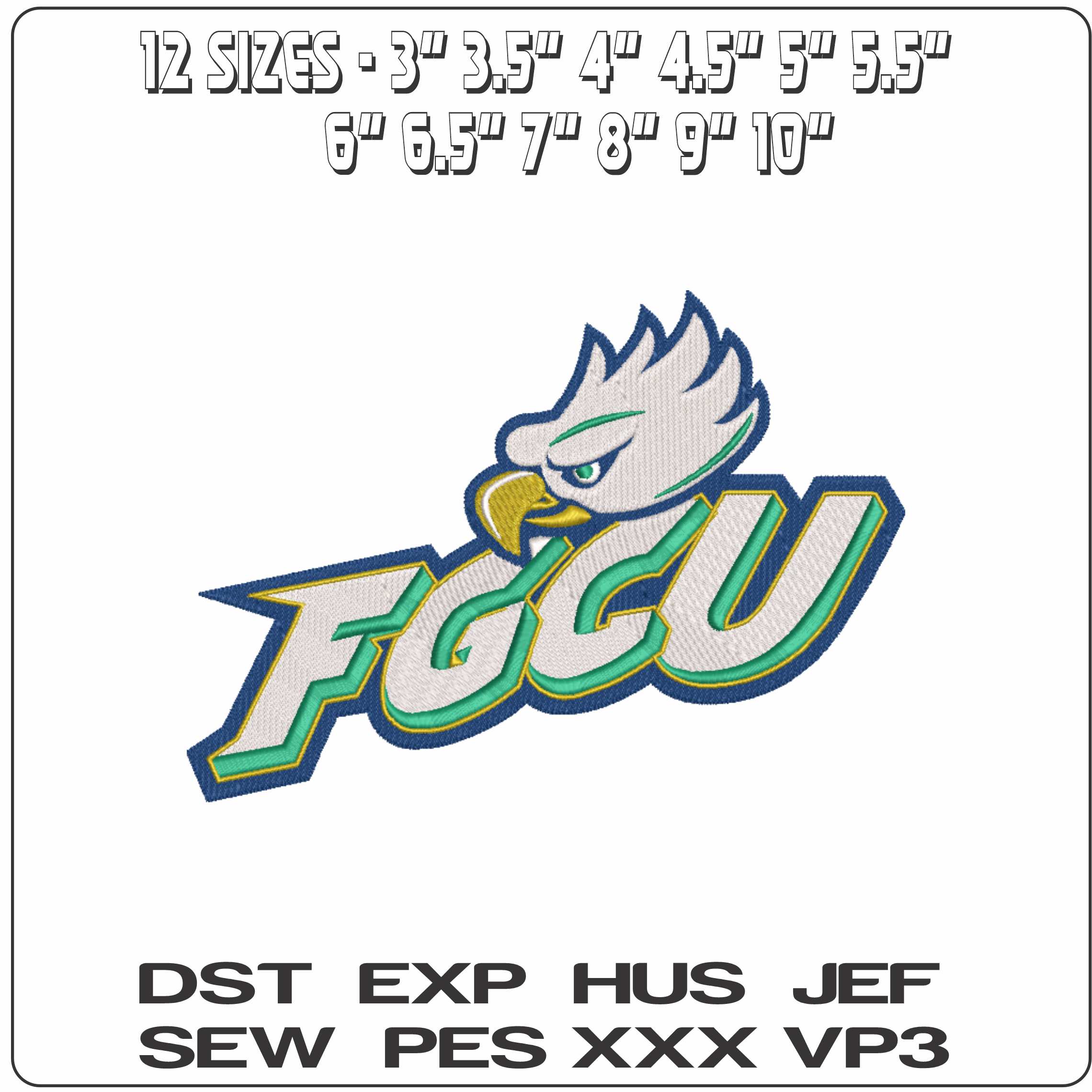 Florida Gulf Coast Eagles 2002 University - Elegant embroidery design file-instant download — view 2