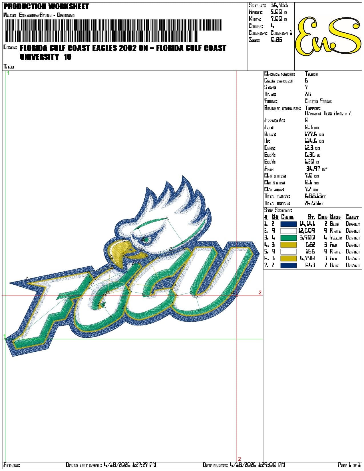 Florida Gulf Coast Eagles 2002 University - Elegant embroidery design file-instant download — view 3