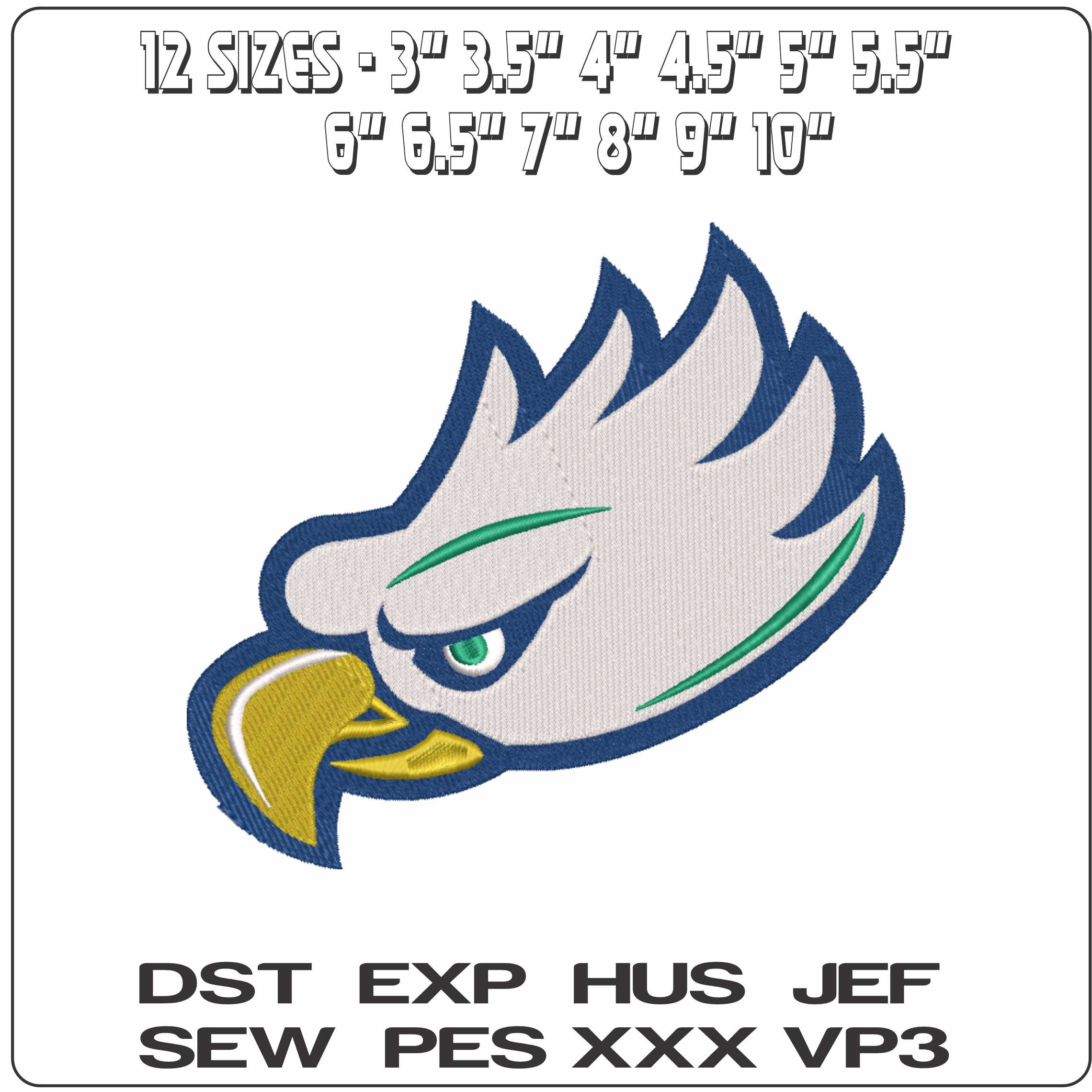 Florida Gulf Coast Eagles Head Florida Gulf Coast University - Elegant embroidery design file-instant download — view 2