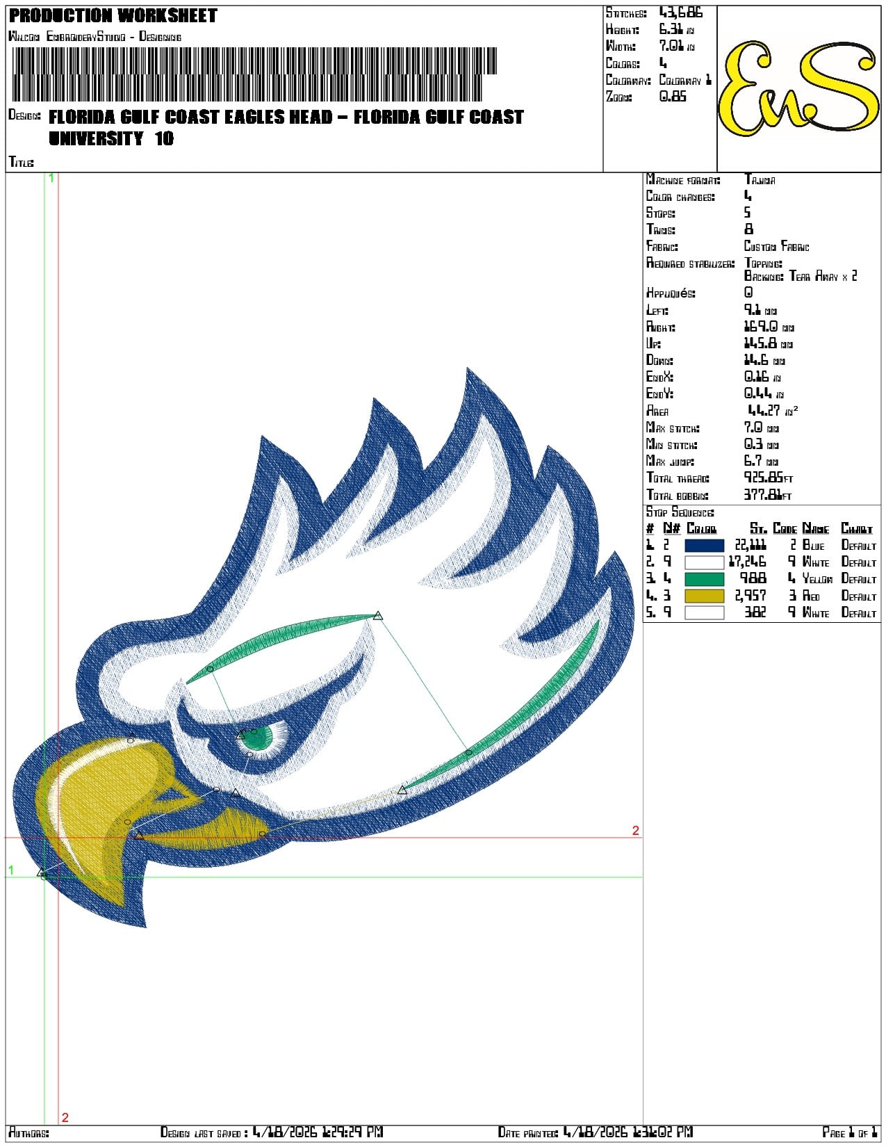 Florida Gulf Coast Eagles Head Florida Gulf Coast University - Elegant embroidery design file-instant download — view 3