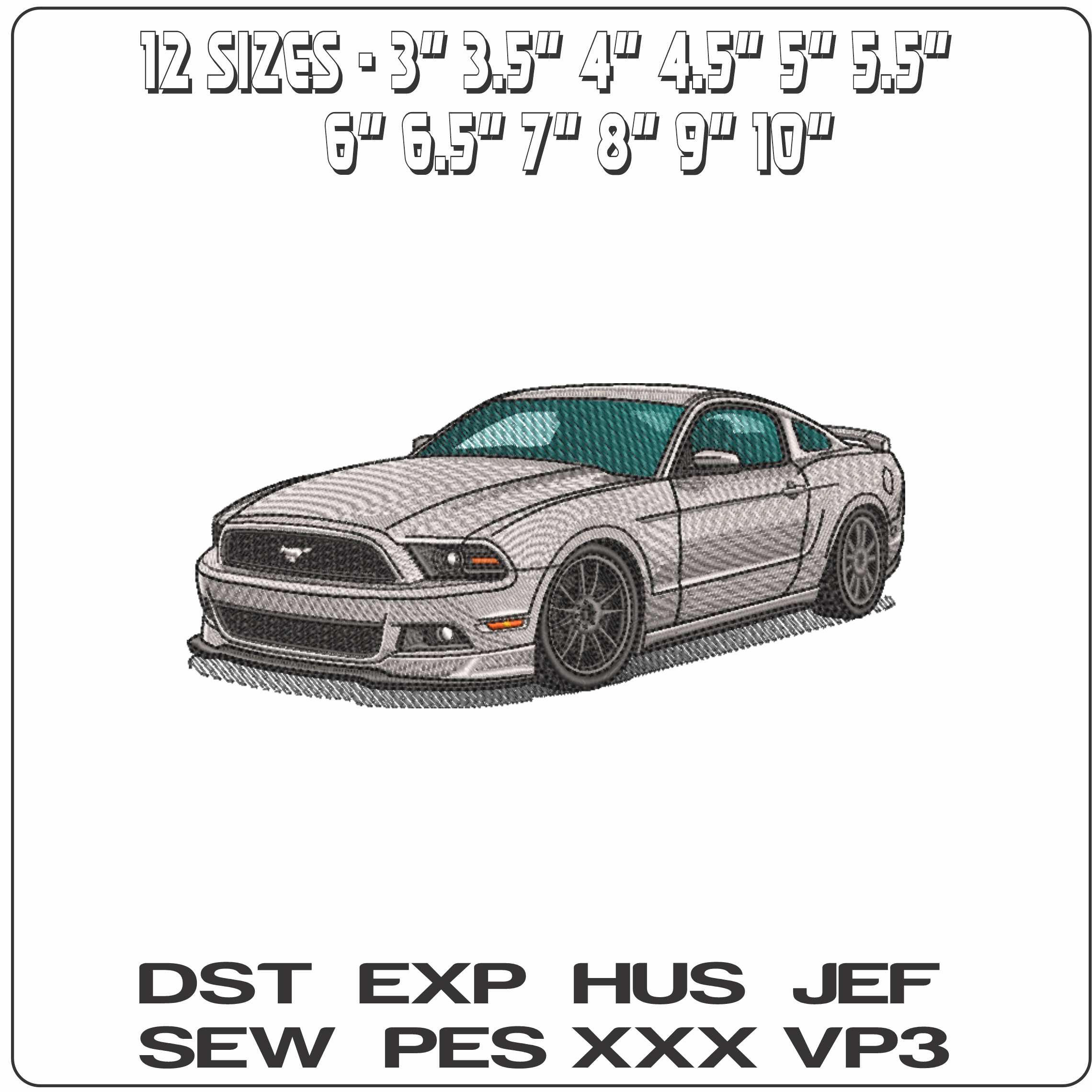 Ford Mustang GT 2014 - Elegant embroidery design file-instant download — view 2