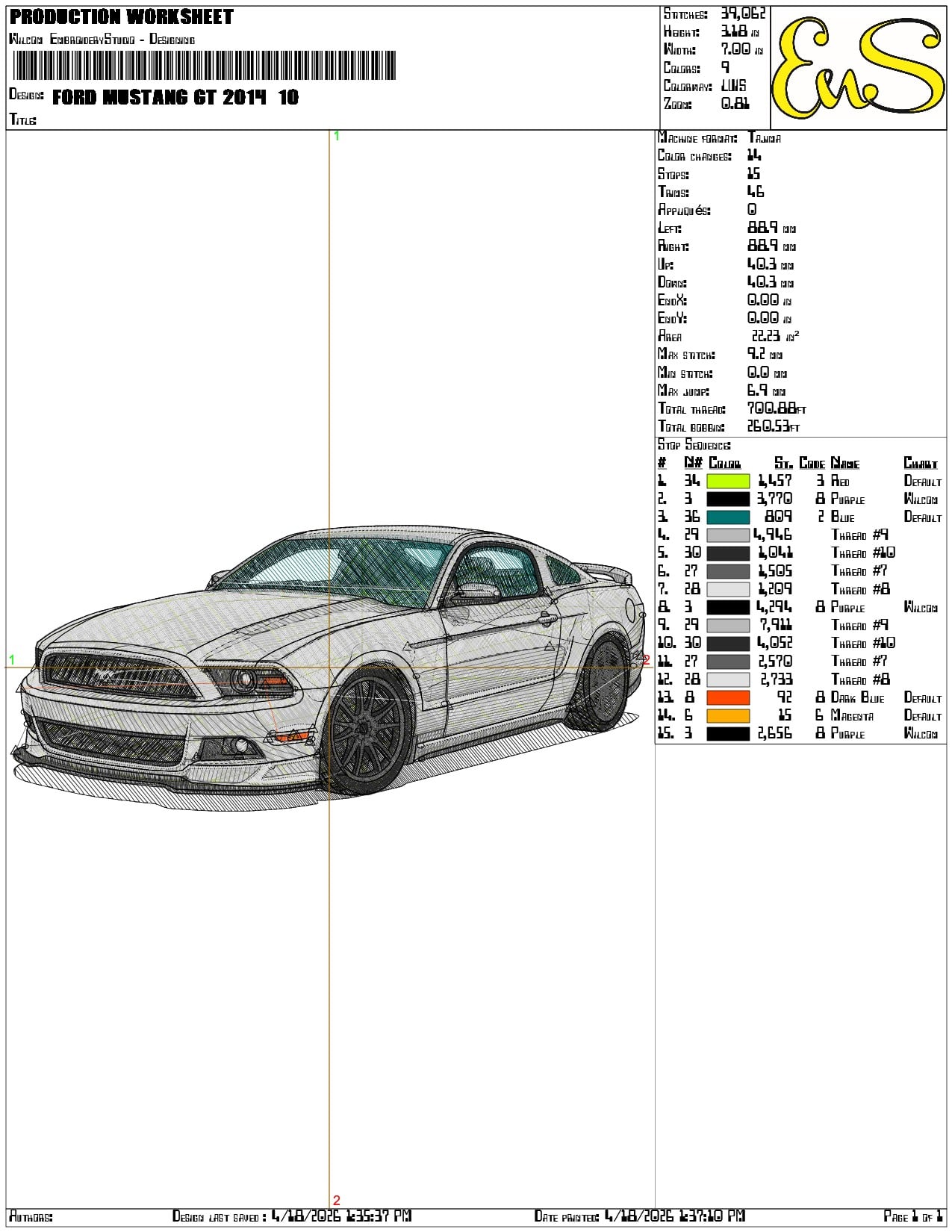 Ford Mustang GT 2014 - Elegant embroidery design file-instant download — view 3