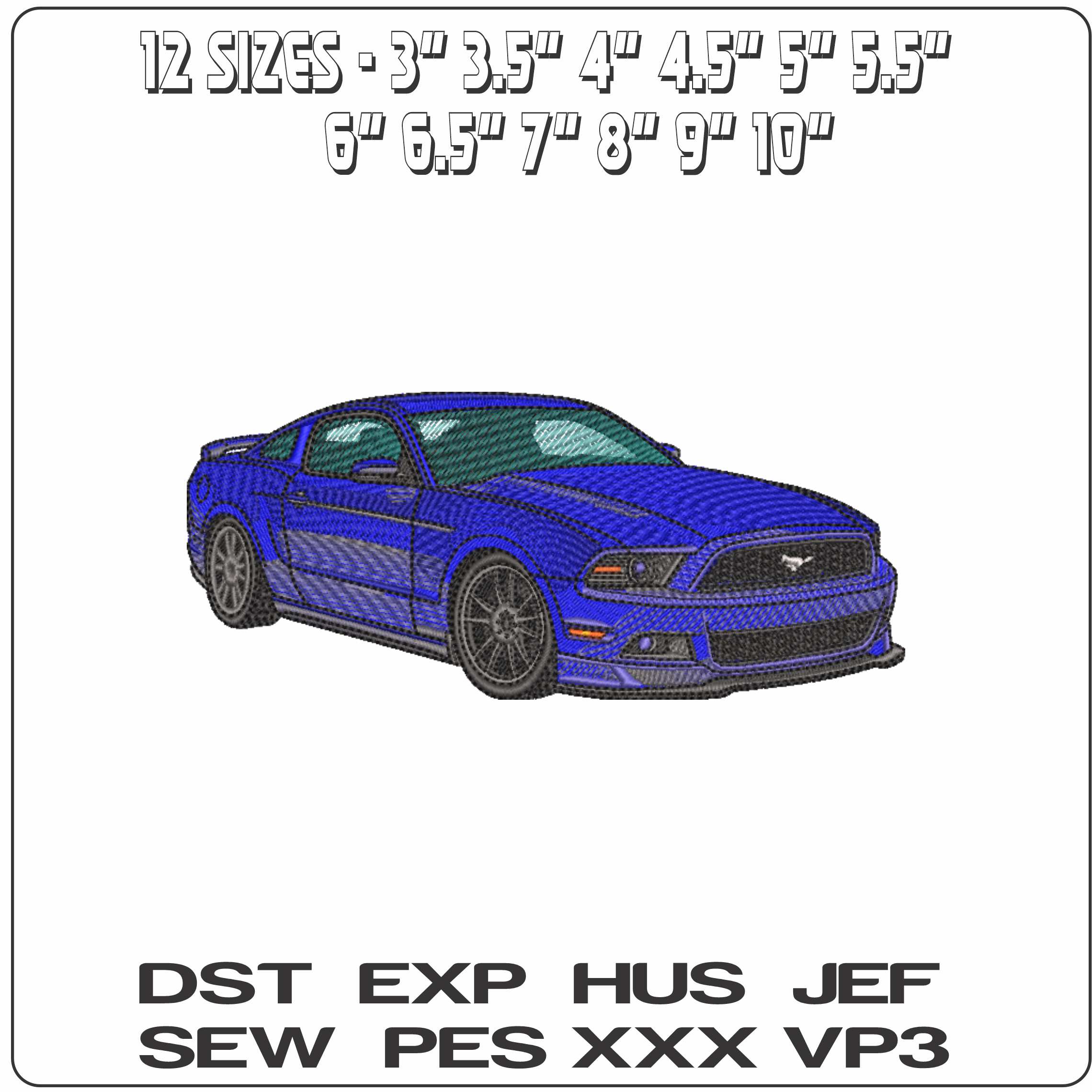 Ford Mustang GT 2014 Blue - Elegant embroidery design file-instant download — view 2