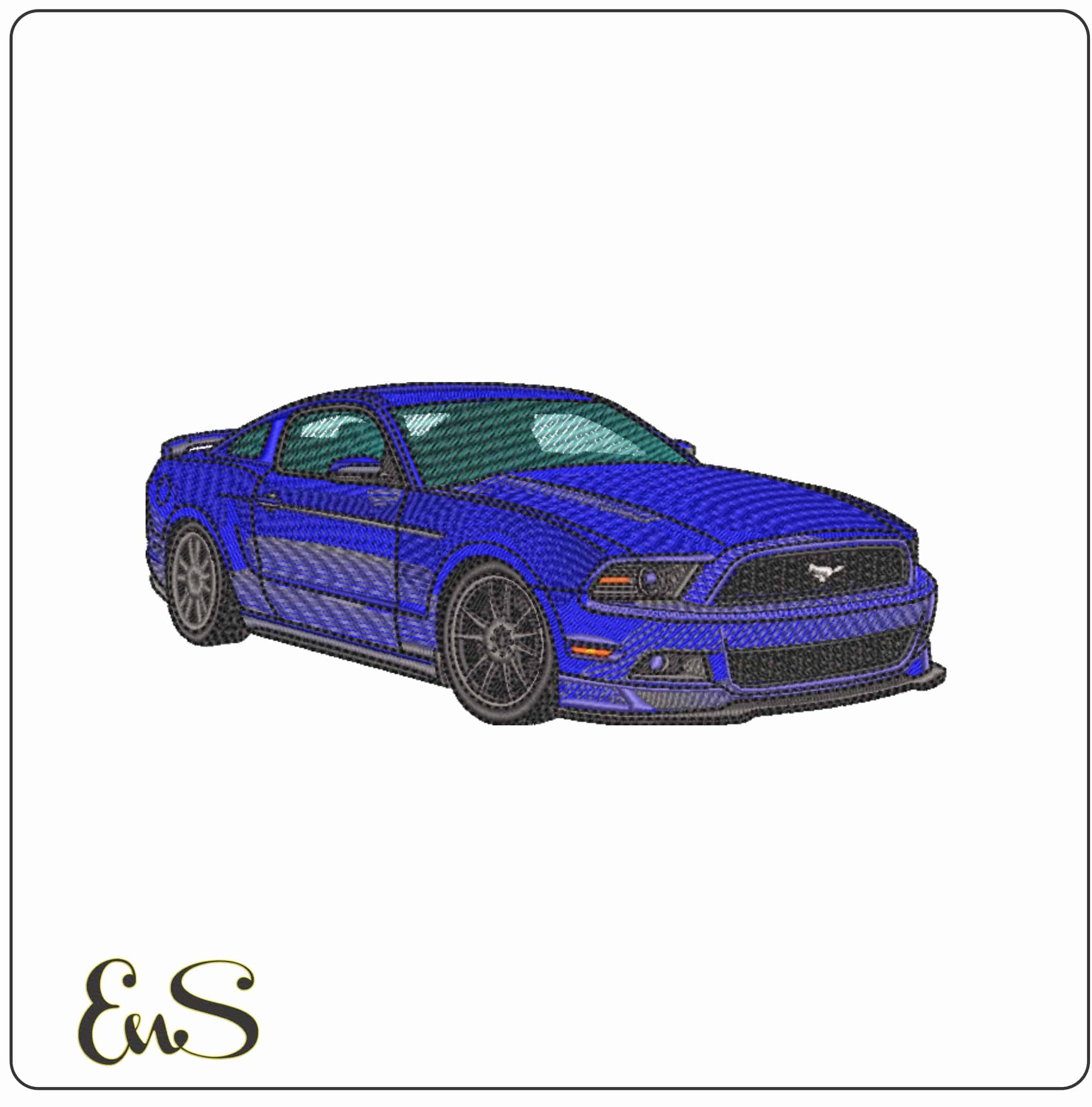 Ford Mustang GT 2014 Blue - Elegant embroidery design file-instant download