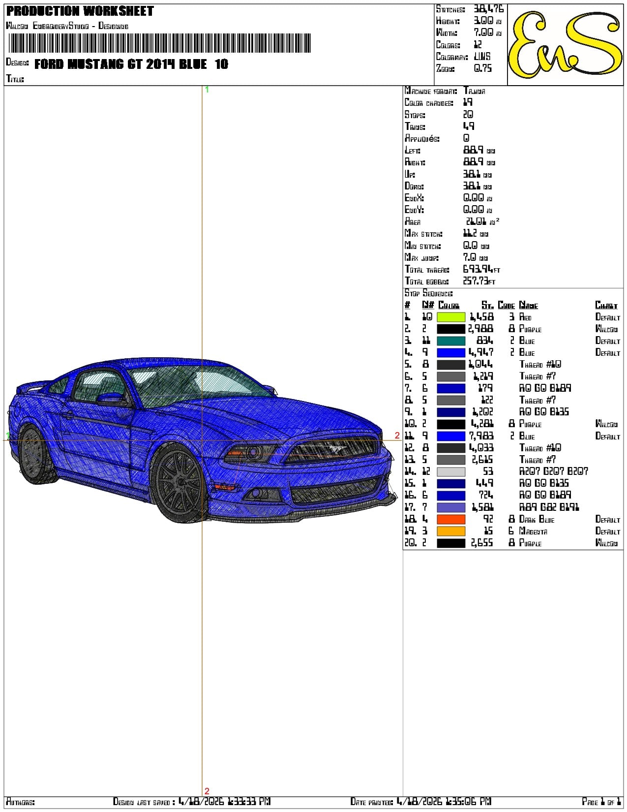 Ford Mustang GT 2014 Blue - Elegant embroidery design file-instant download — view 3
