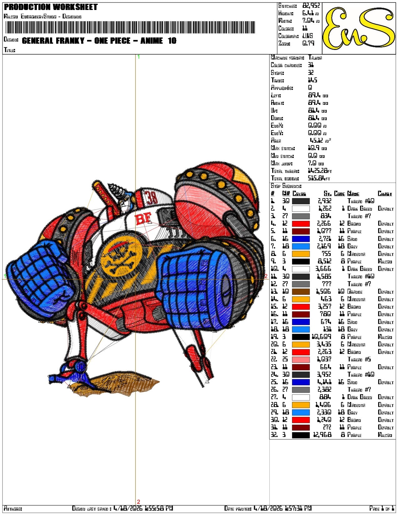 General Franky One Piece Anime - Elegant embroidery design file-instant download — view 3