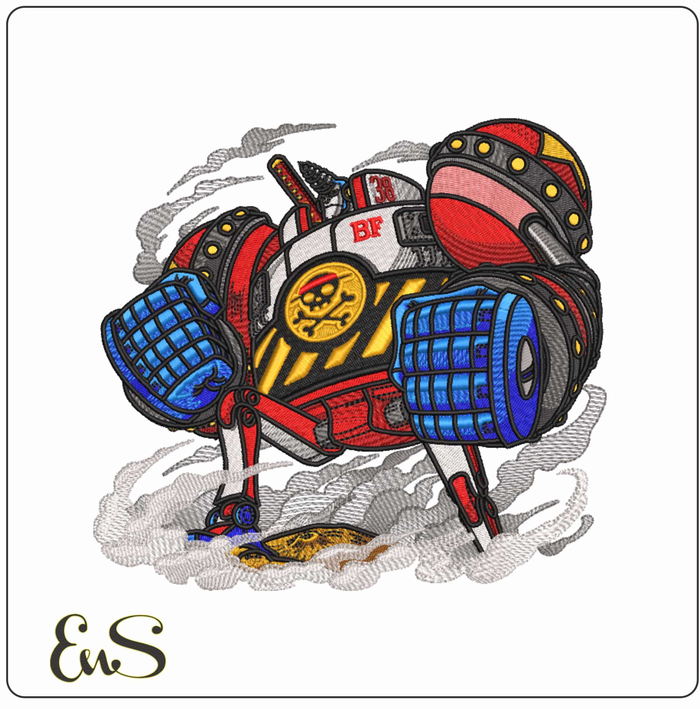General Franky in cloud One Piece Anime - Elegant embroidery design file-instant download
