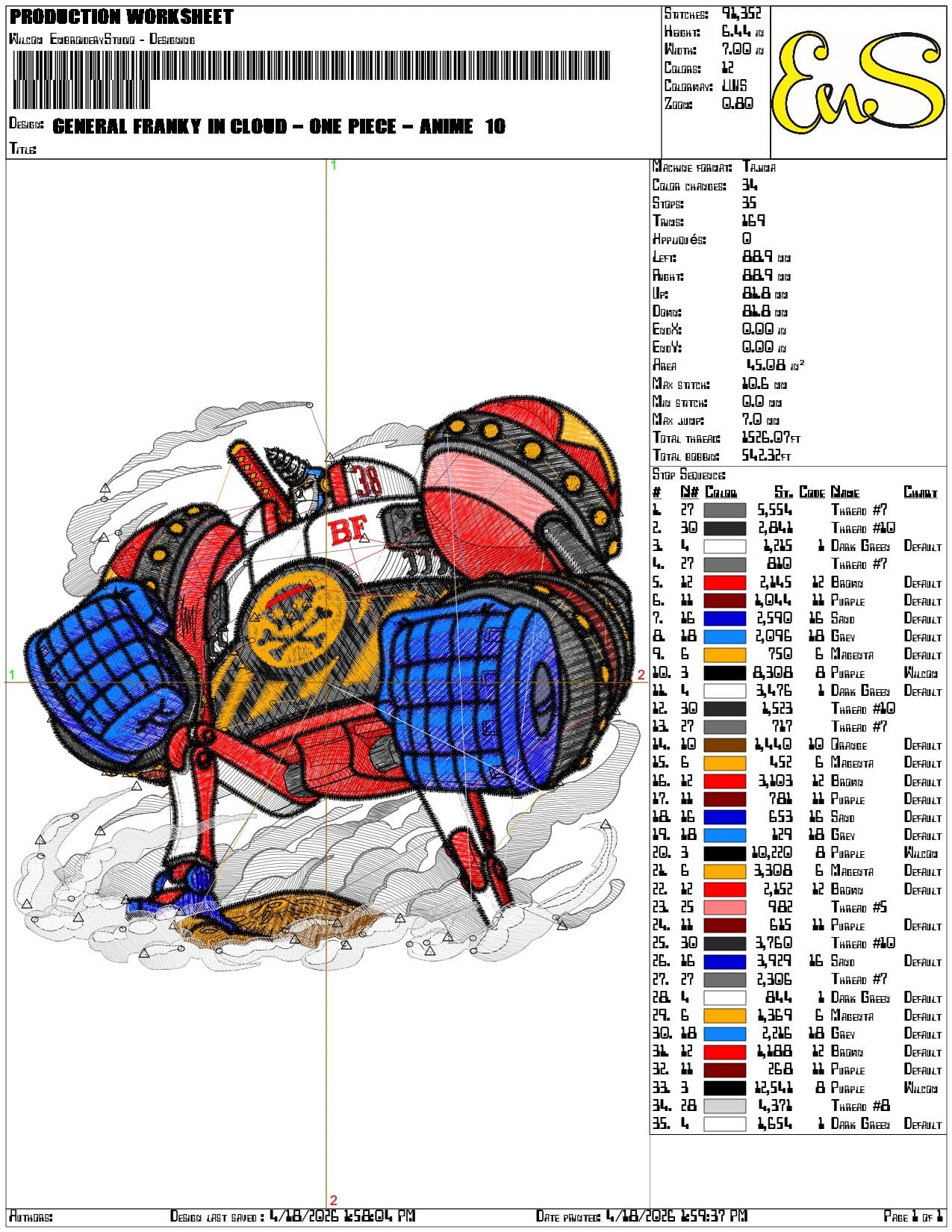 General Franky in cloud One Piece Anime - Elegant embroidery design file-instant download — view 3
