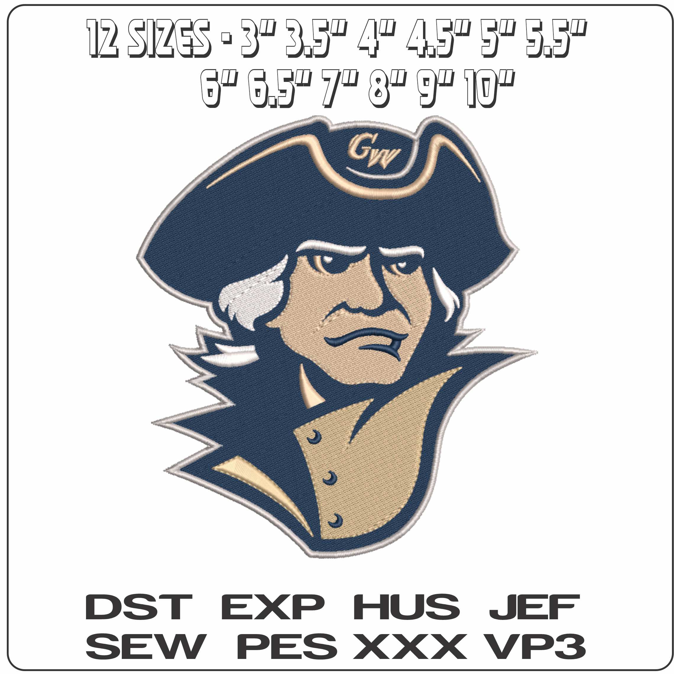 George Washington Colonials Alternative  University - Elegant embroidery design file-instant download — view 2