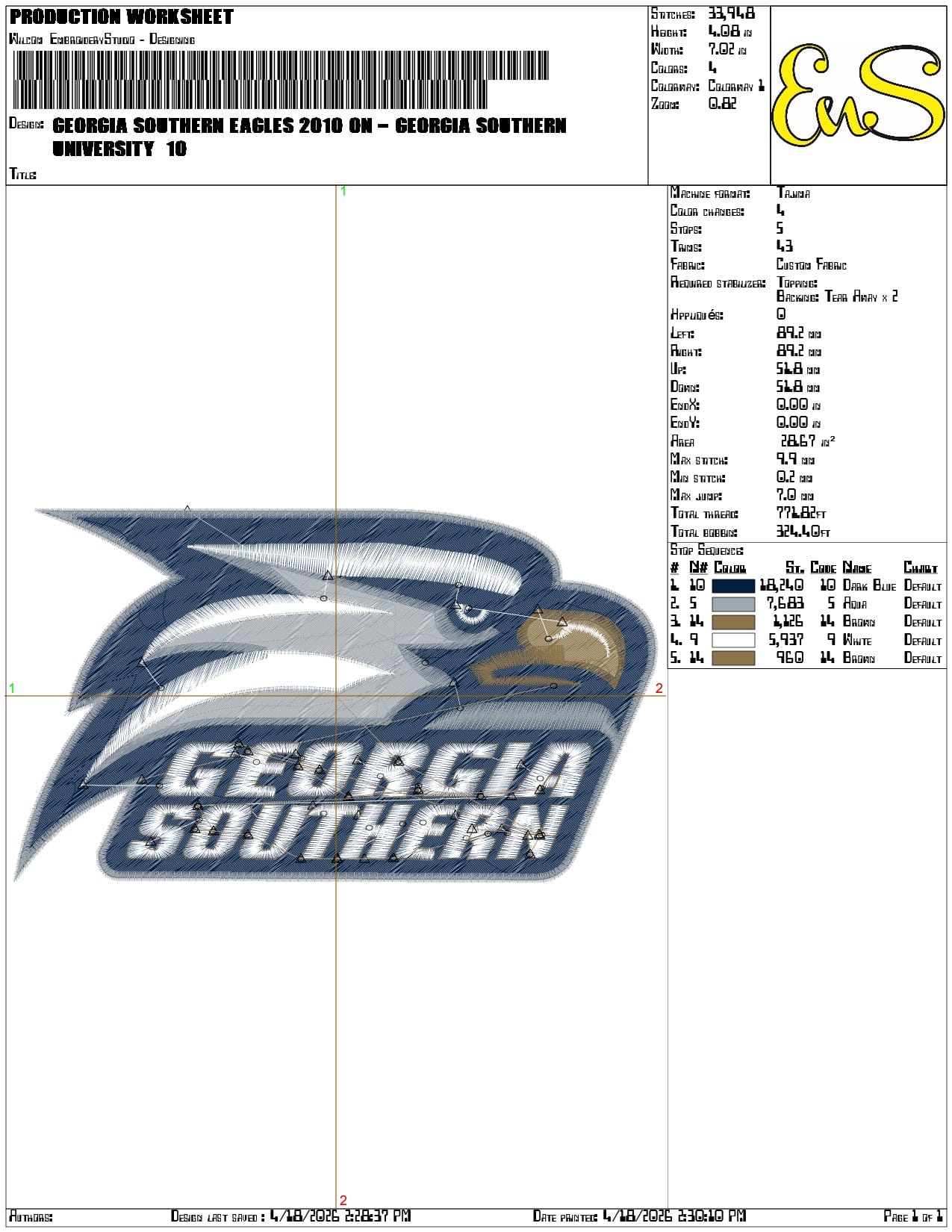 Georgia Southern Eagles 2010  University - Elegant embroidery design file-instant download — view 3