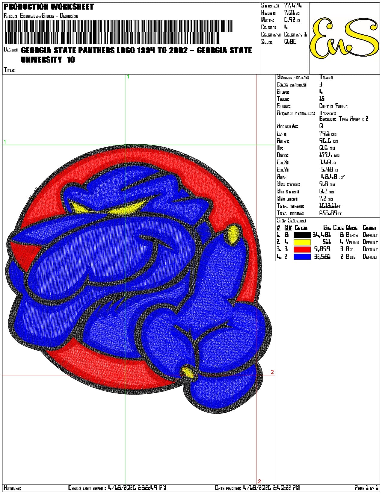 Georgia State Panthers Logo 1994 to 2002  University - Elegant embroidery design file-instant download — view 3