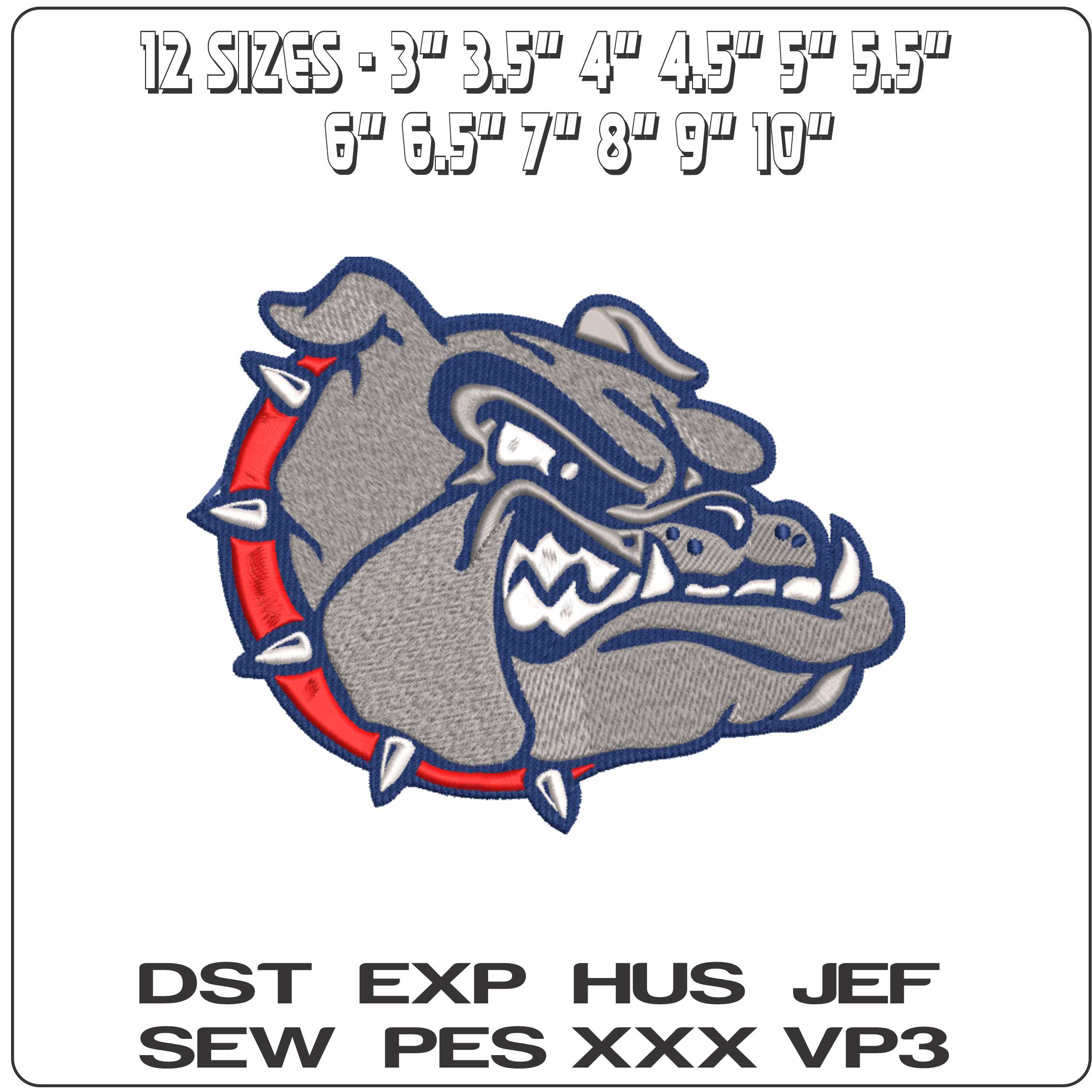 Gonzaga Bulldogs Head 1998 on Gonzaga University - Elegant embroidery design file-instant download — view 2