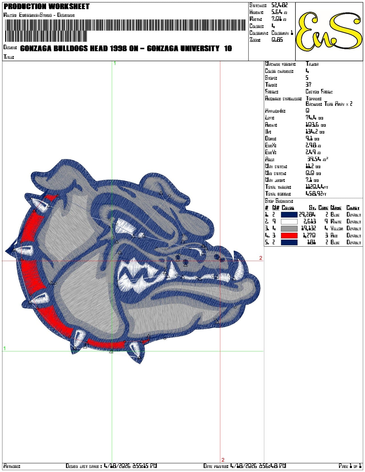 Gonzaga Bulldogs Head 1998 on Gonzaga University - Elegant embroidery design file-instant download — view 3