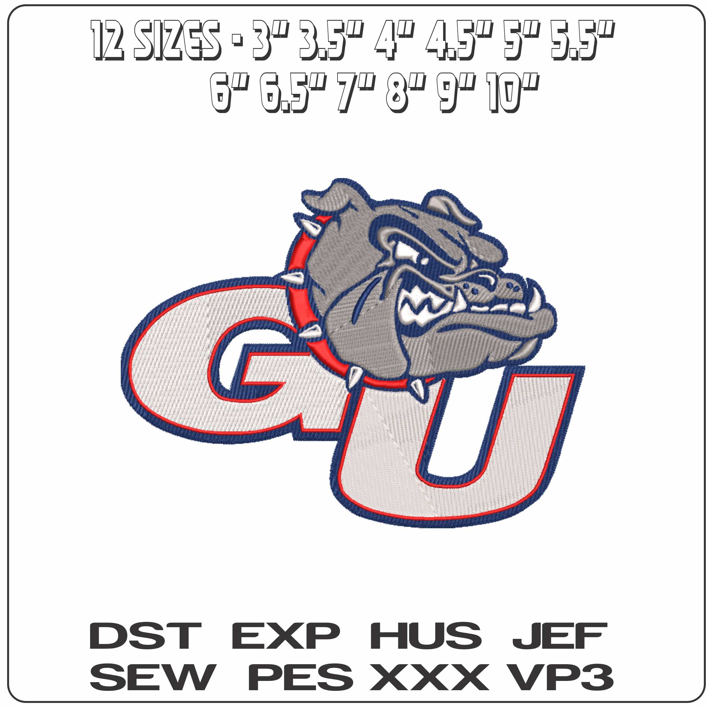 Gonzaga Bulldogs Head Alternative Gonzaga University - Elegant embroidery design file-instant download — view 2