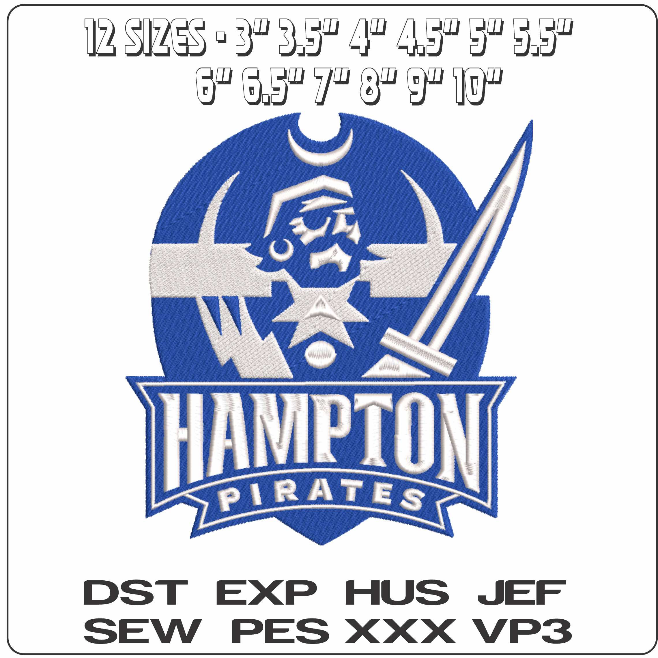 Hampton Pirates 2007 on Hampton University - Elegant embroidery design file-instant download — view 2