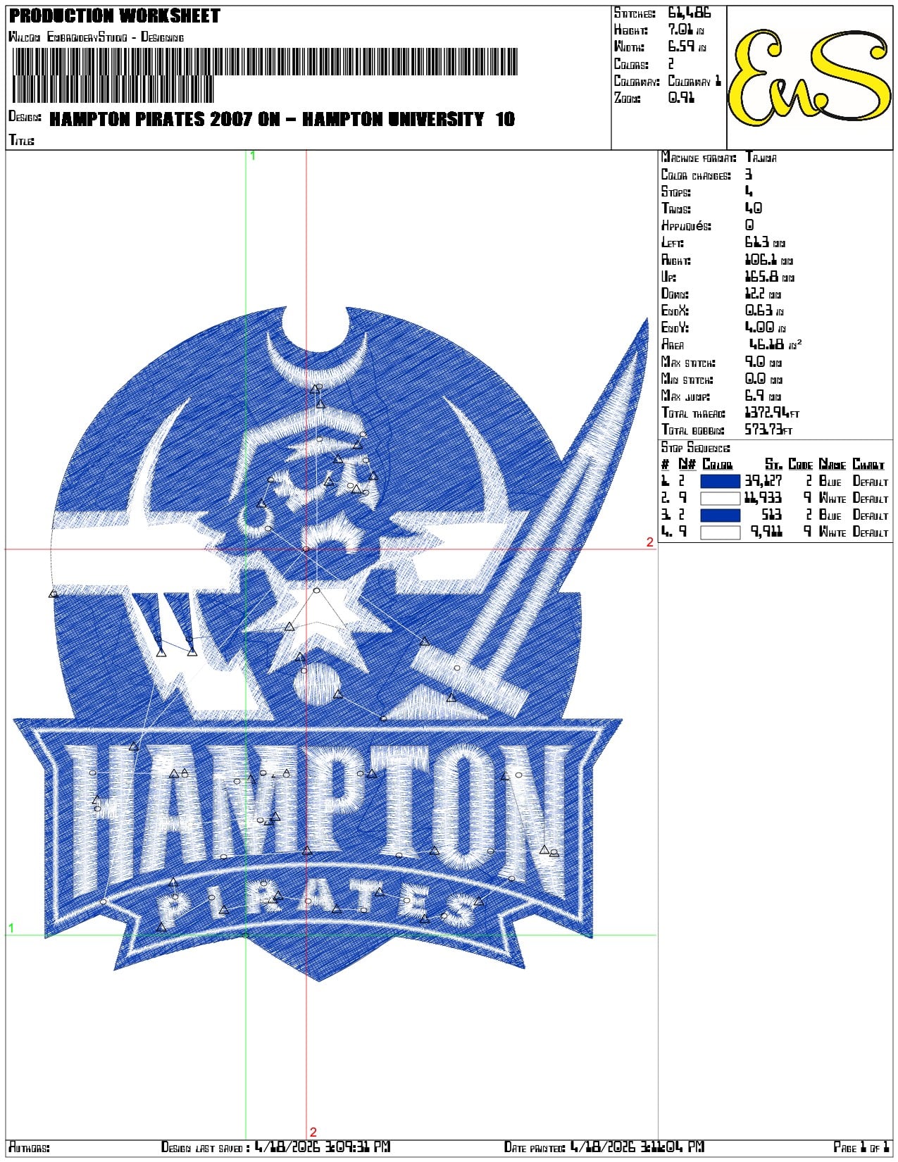 Hampton Pirates 2007 on Hampton University - Elegant embroidery design file-instant download — view 3