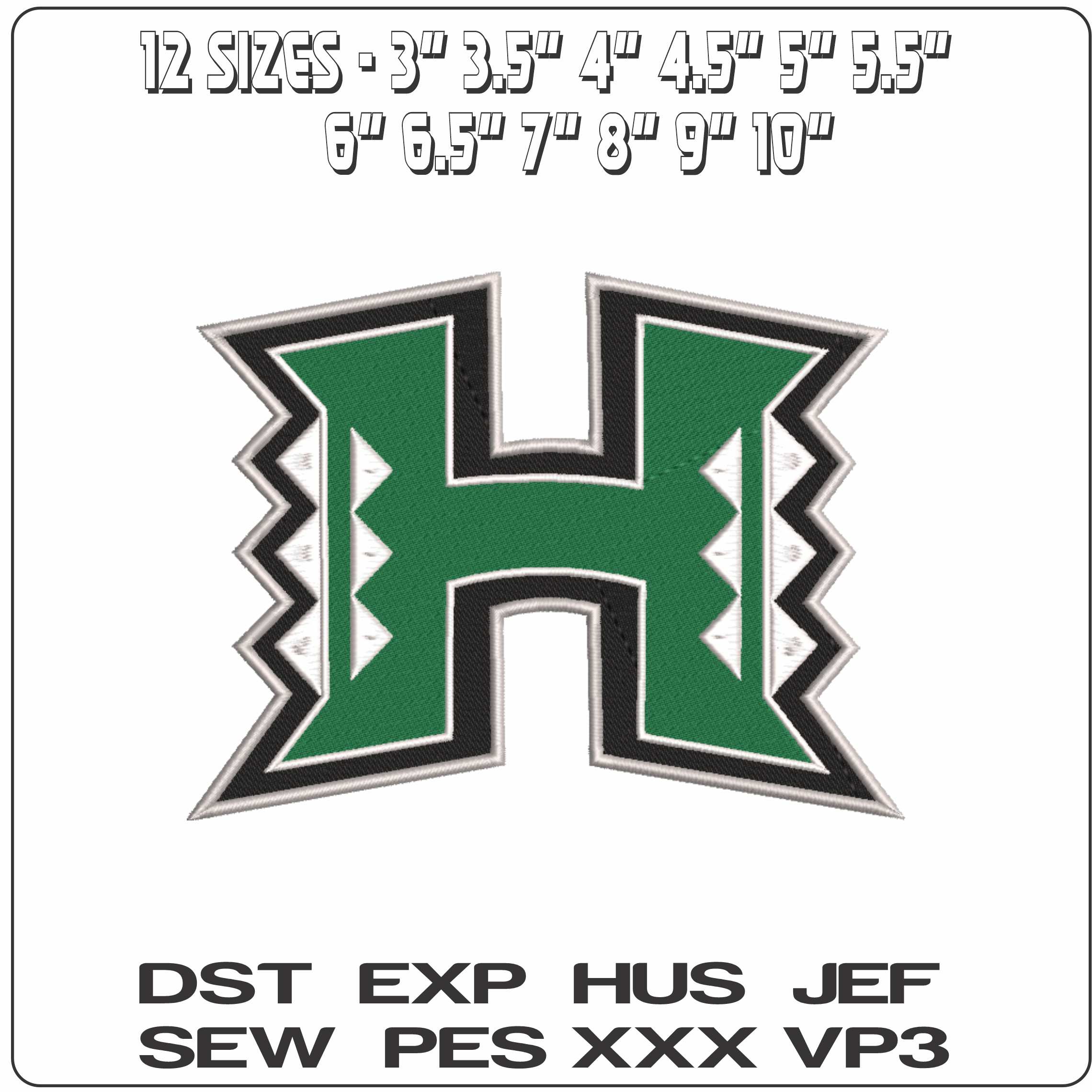 Hawaii Warriors 1998 on Hawaii University - Elegant embroidery design file-instant download — view 2
