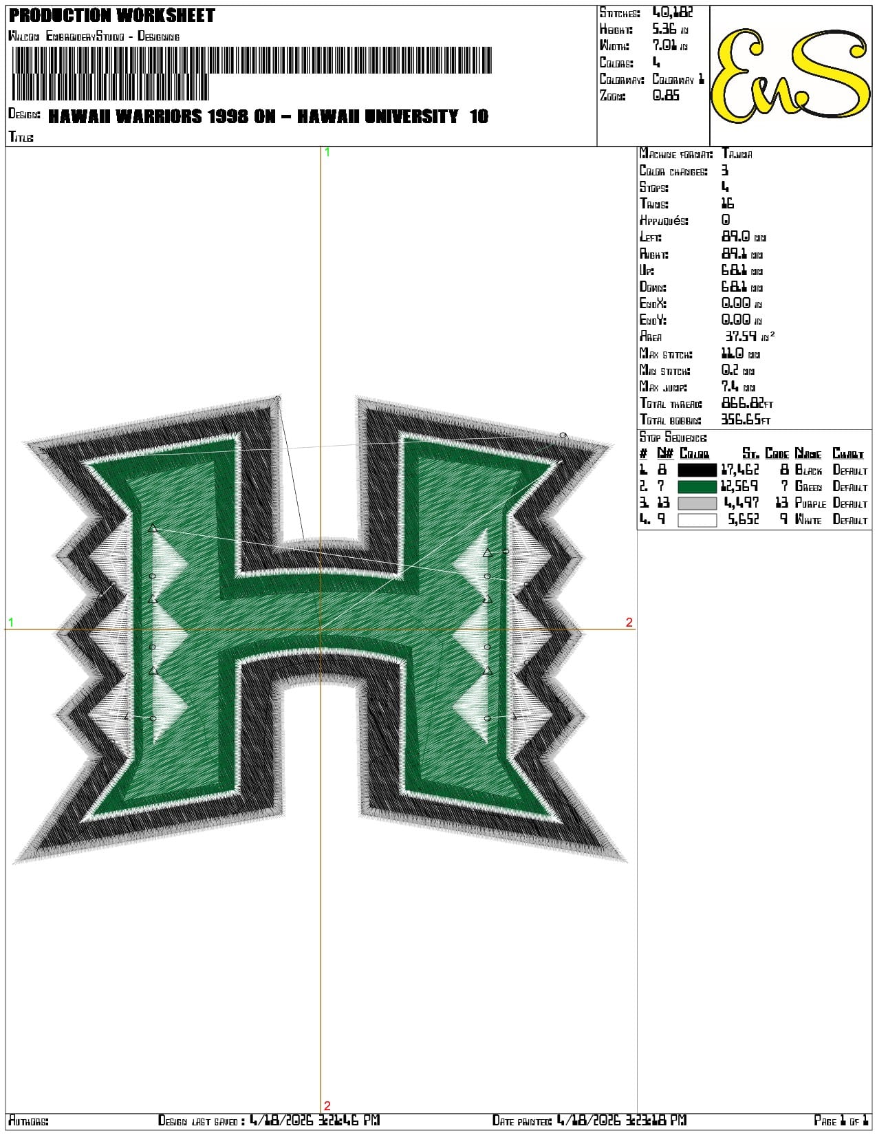 Hawaii Warriors 1998 on Hawaii University - Elegant embroidery design file-instant download — view 3
