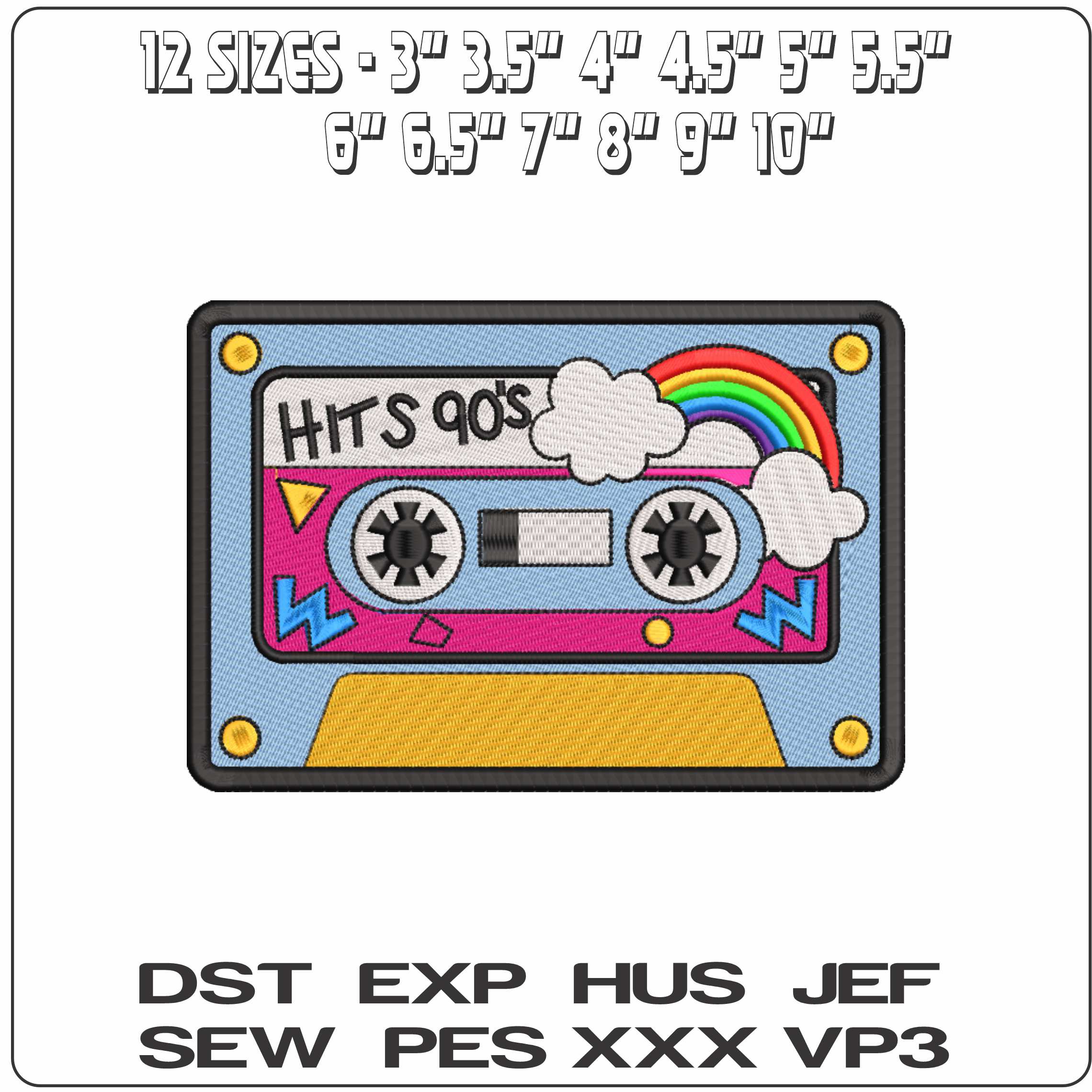 Hits 90 Cassettes - Elegant embroidery design file-instant download — view 2