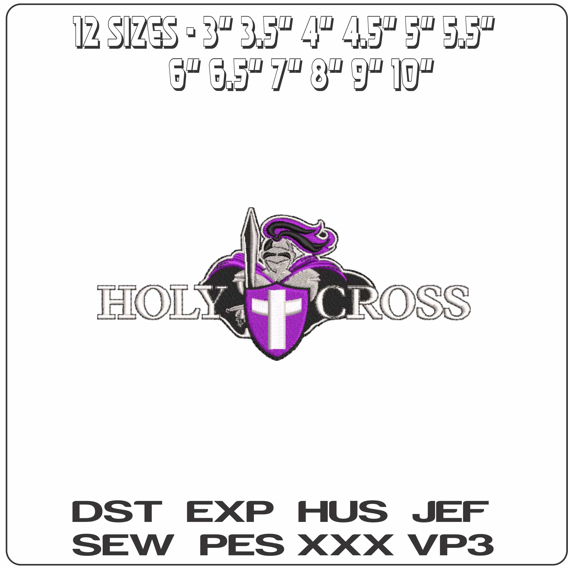 Holy Cross Crusaders 1999 to 2018 College  - Elegant embroidery design file-instant download — view 2
