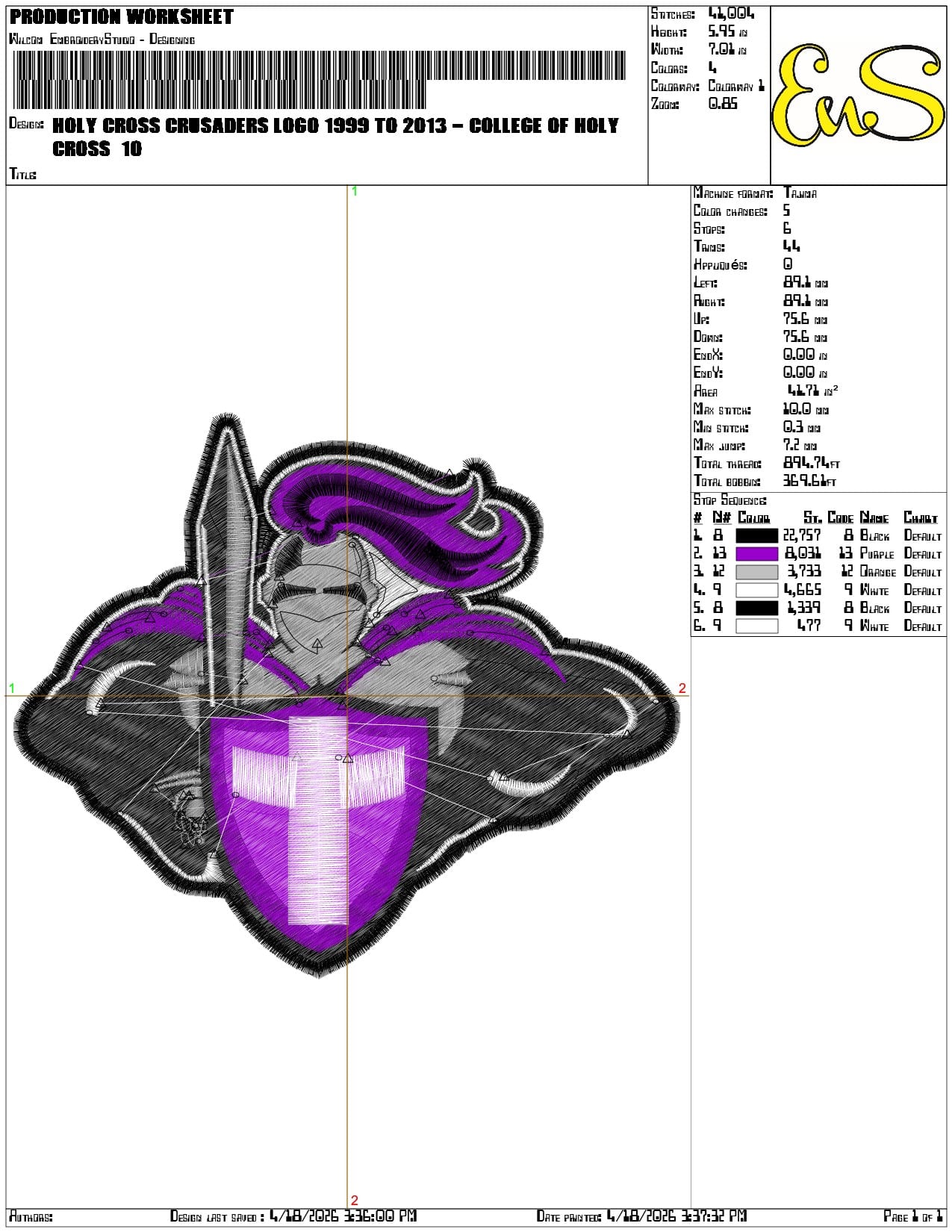 Holy Cross Crusaders Logo 1999 to 2013 College  - Elegant embroidery design file-instant download — view 3