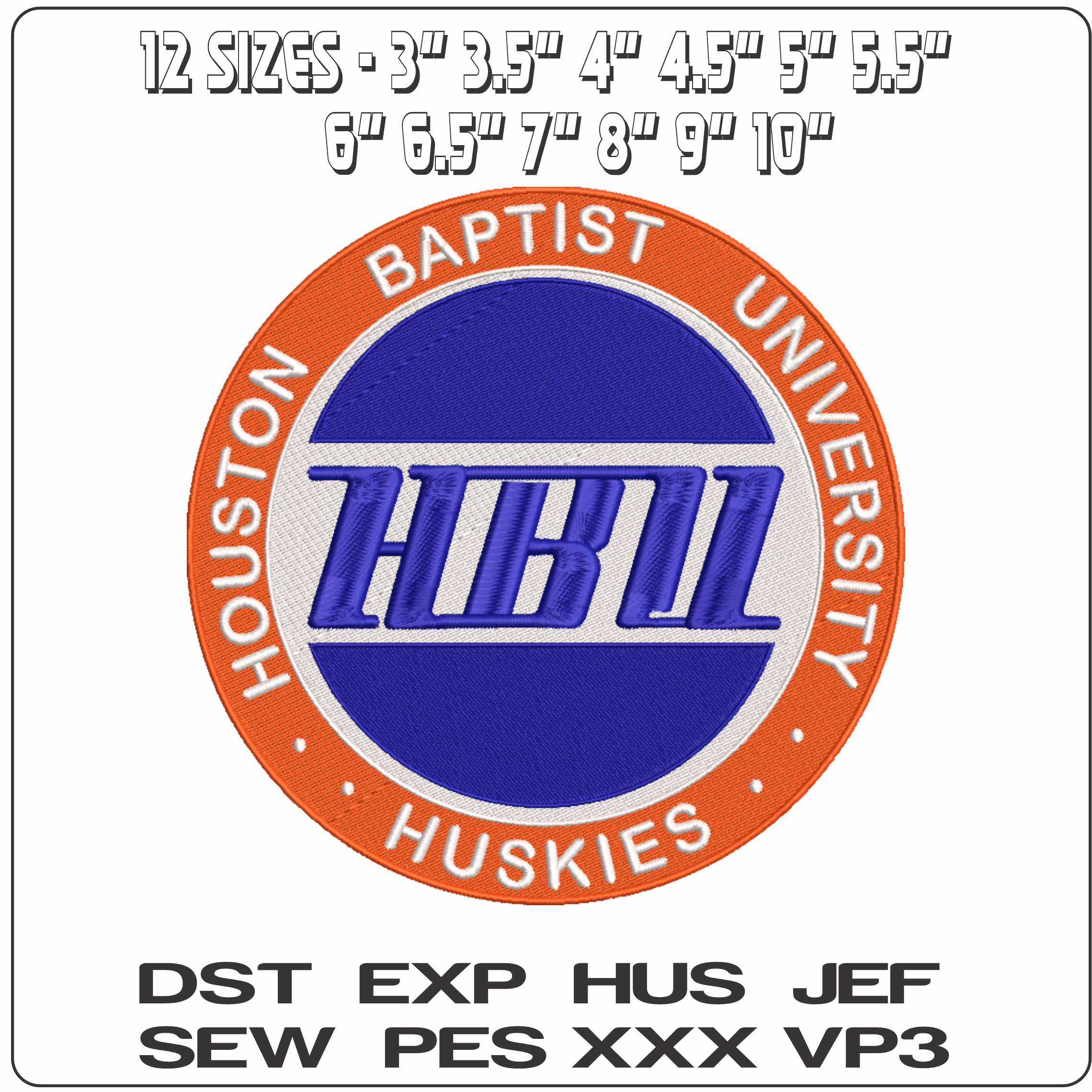 Houston Baptist Huskies 1985 to 1991  University  - Elegant embroidery design file-instant download — view 2
