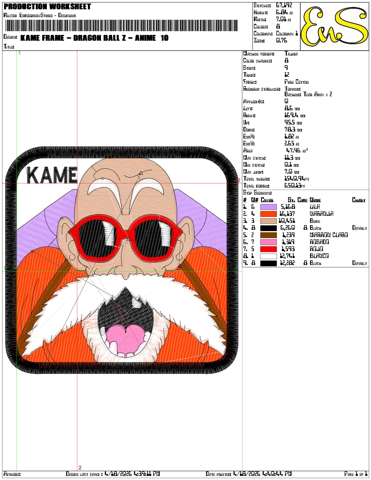 Kame Frame Dragon Ball z Anime  - Elegant embroidery design file-instant download — view 3