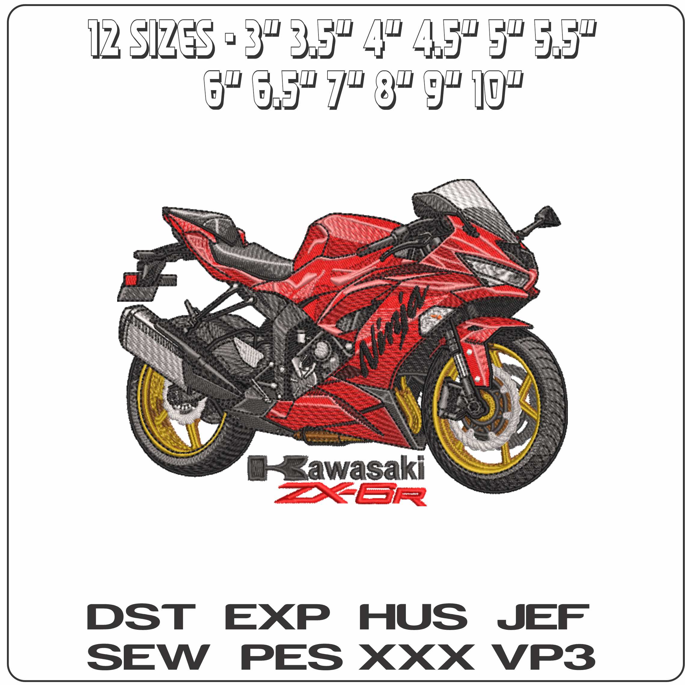 Kawasaki Ninja ZX 6R with Logo  - Elegant embroidery design file-instant download — view 2