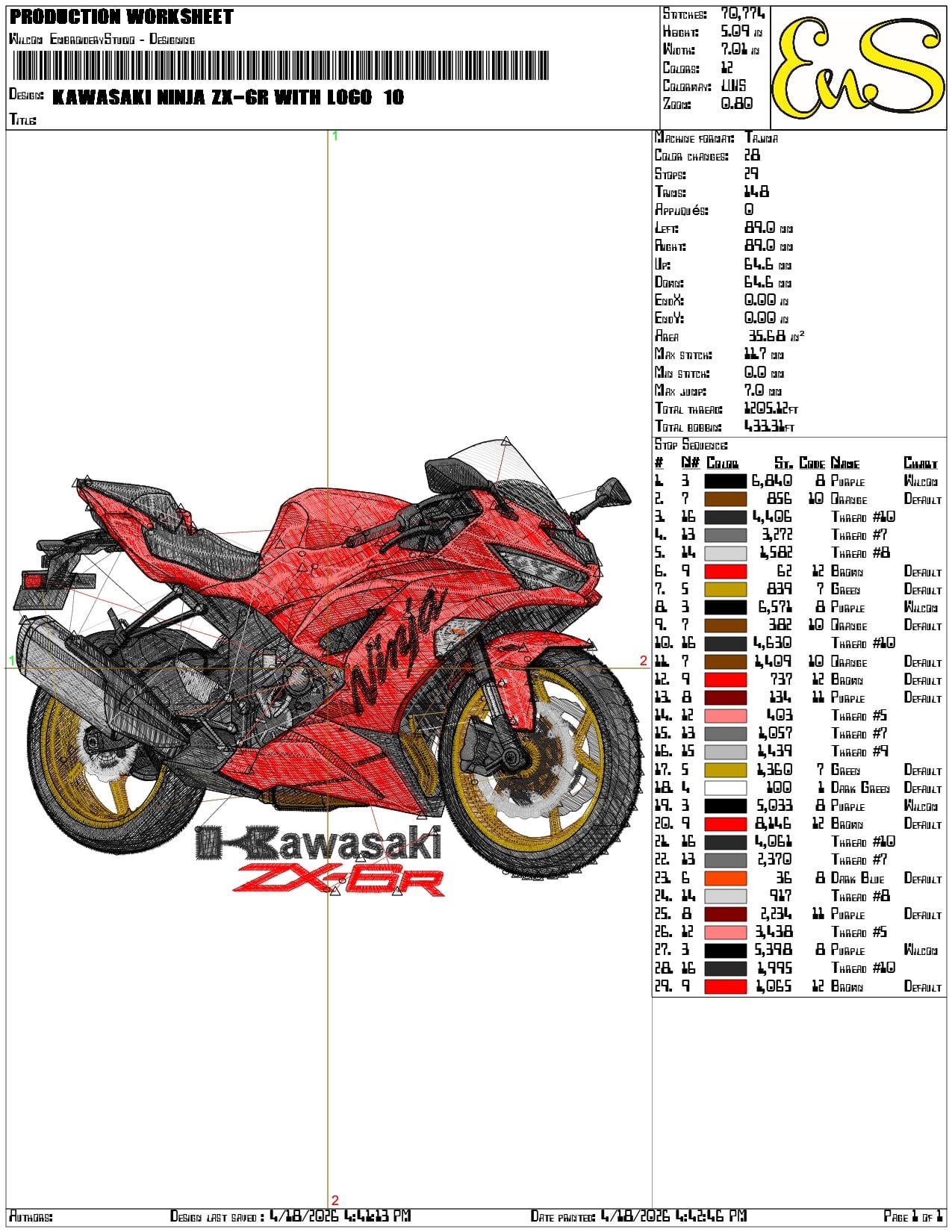 Kawasaki Ninja ZX 6R with Logo  - Elegant embroidery design file-instant download — view 3