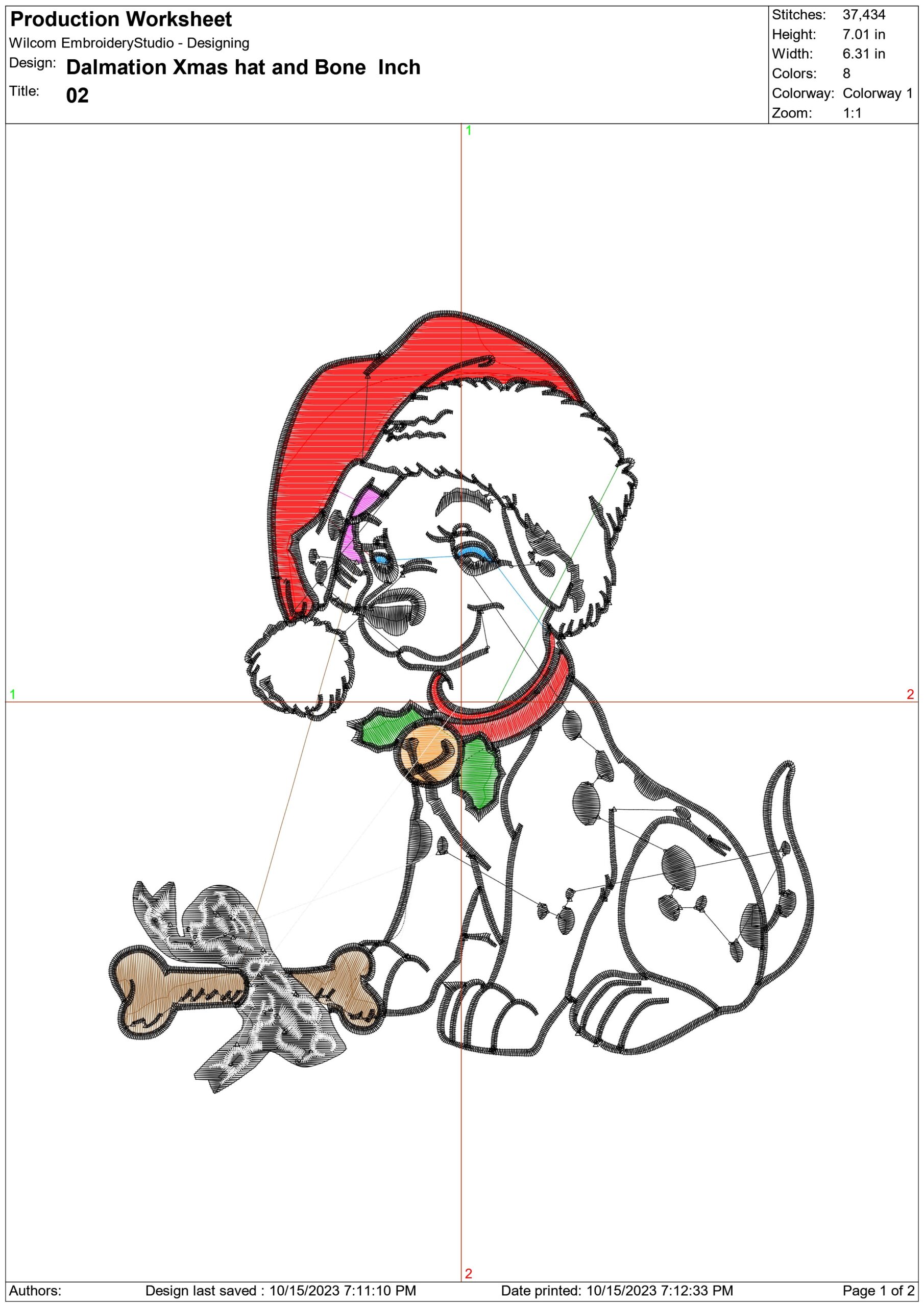 Dalmatian Christmas with Bone Large- embroidery file - instant download in a frame — view 2