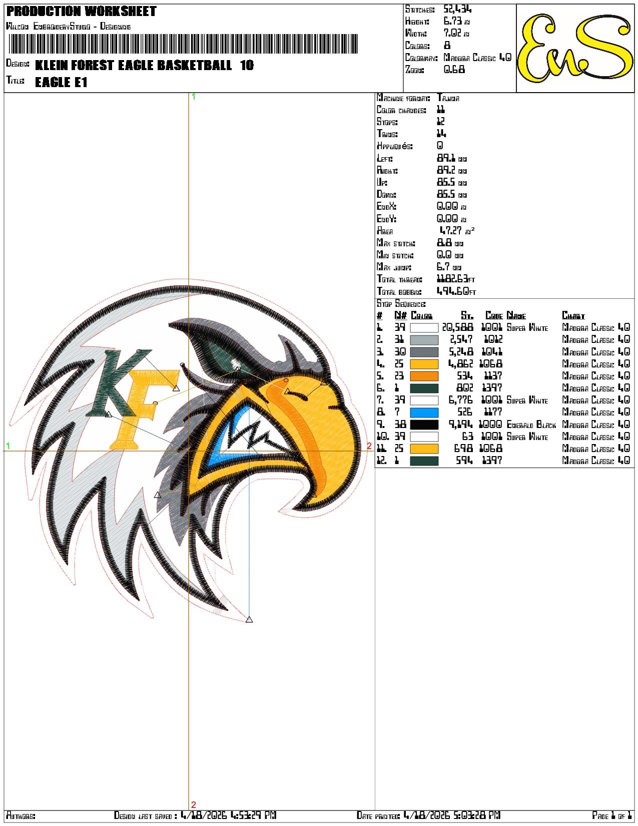Klein Forest Eagle Basketball - Elegant embroidery design file-instant download — view 3
