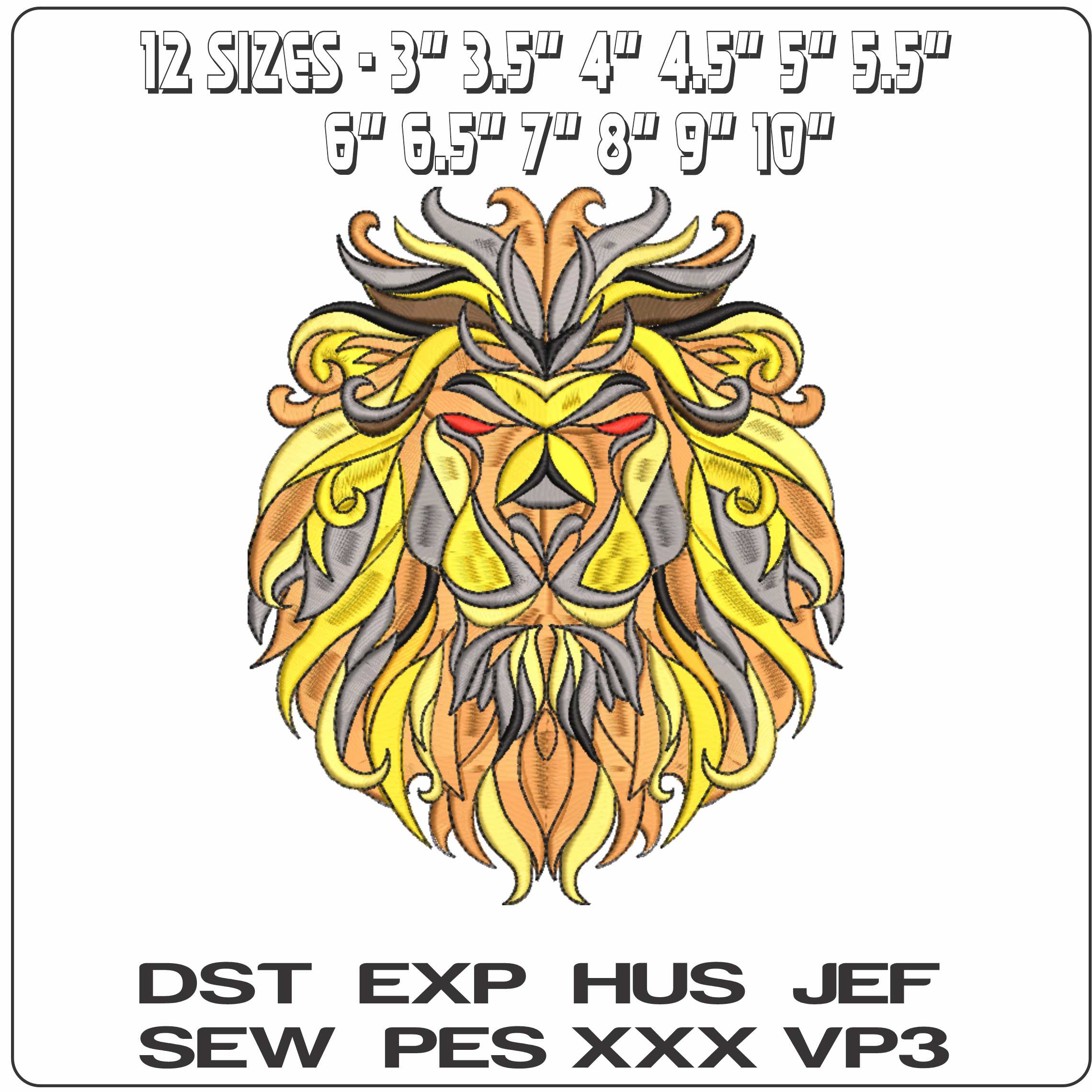 Lion face - Elegant embroidery design file-instant download — view 2