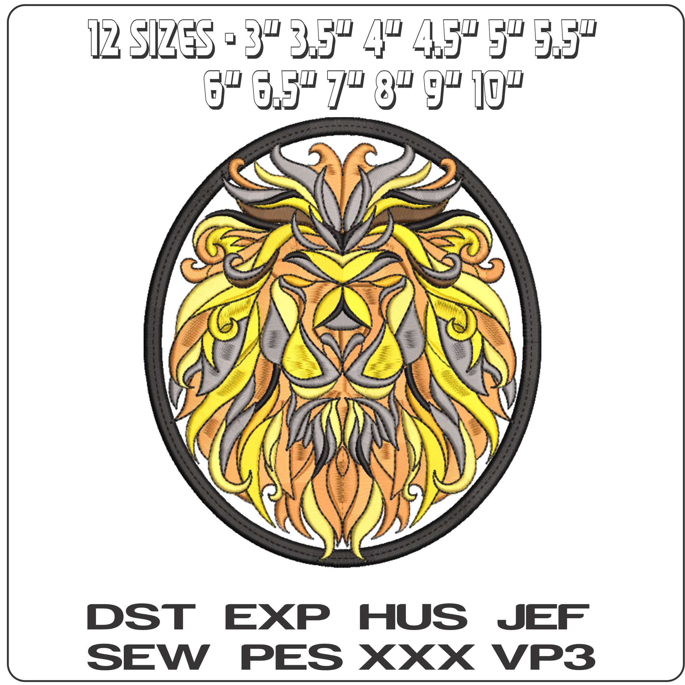 Lion face in Frame - Elegant embroidery design file-instant download — view 2