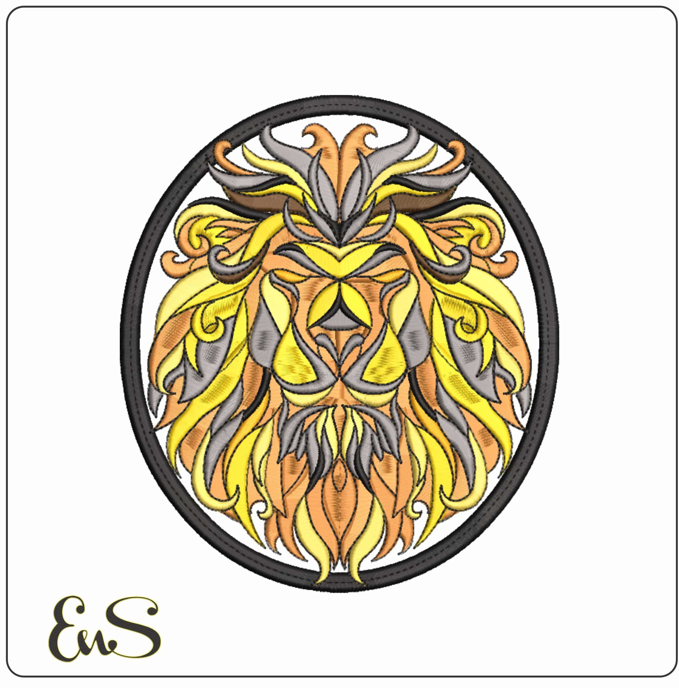 Lion face in Frame - Elegant embroidery design file-instant download