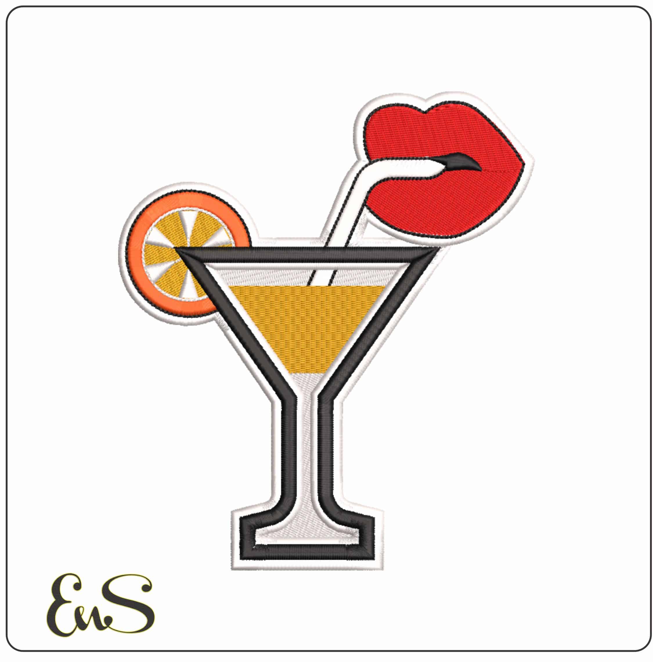 Lips and a Cocktail - Elegant embroidery design file-instant download