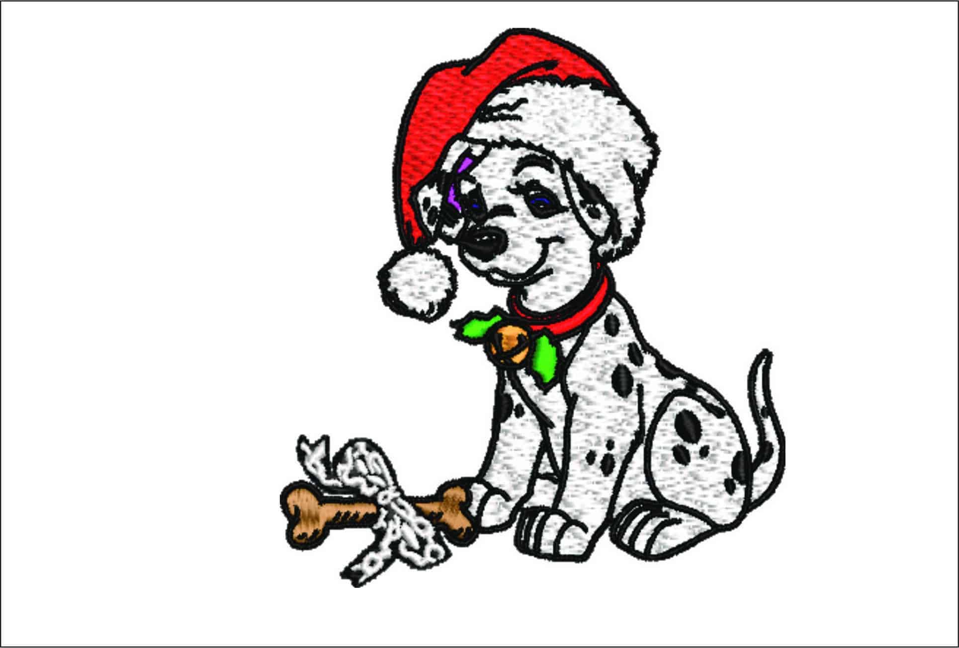 Dalmatian Christmas with Bone Small- embroidery file - instant download in a frame