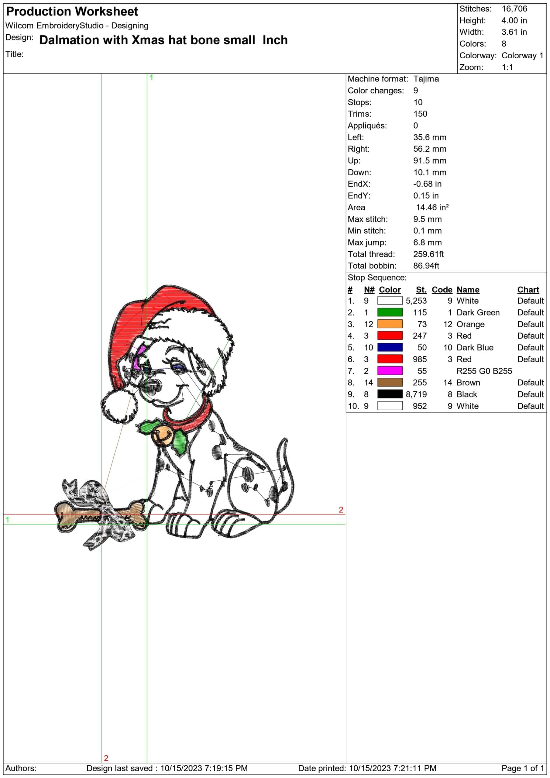 Dalmatian Christmas with Bone Small- embroidery file - instant download in a frame — view 3