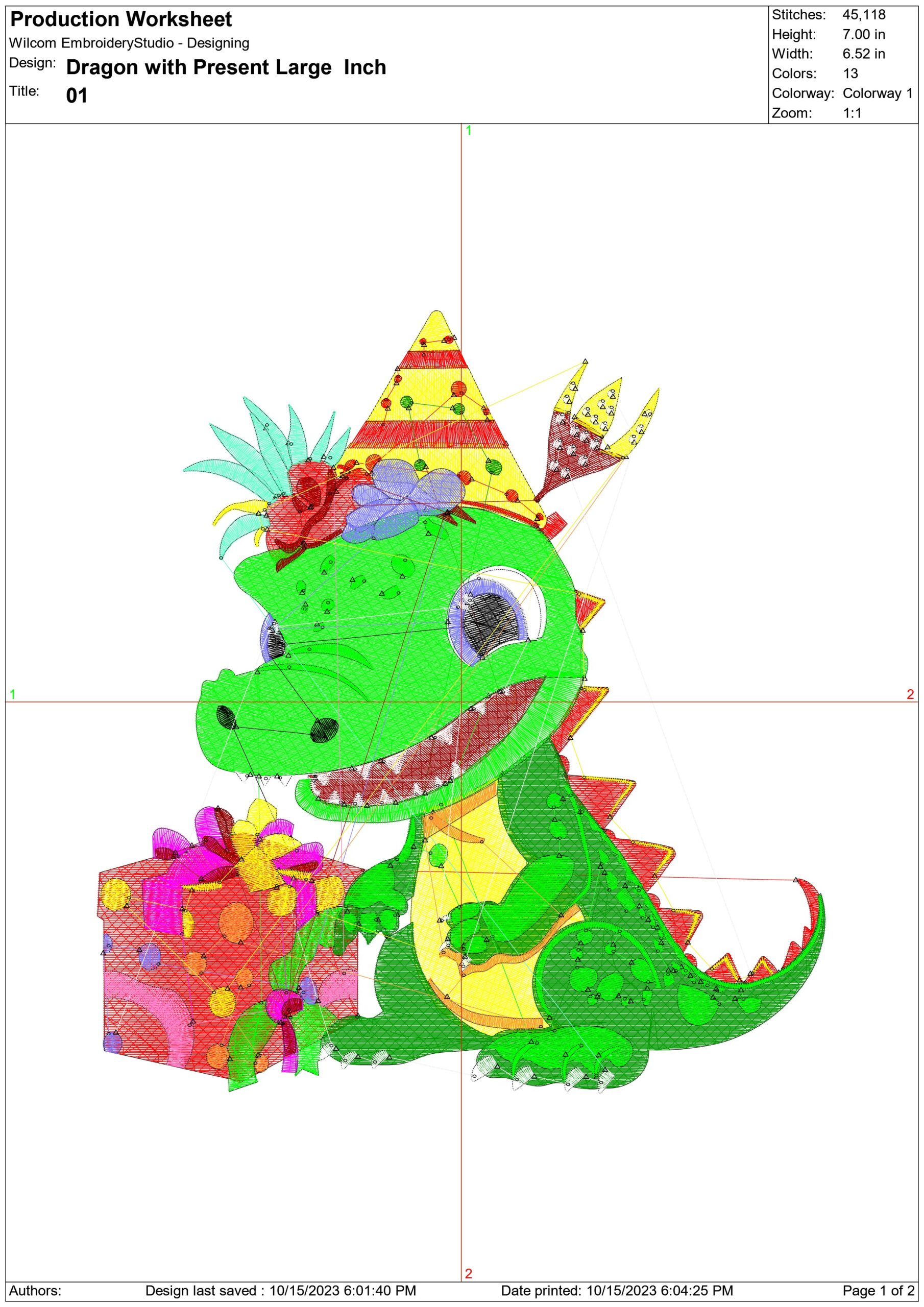 Dragon Christmas with Present Large- embroidery file - instant download in a frame — view 2