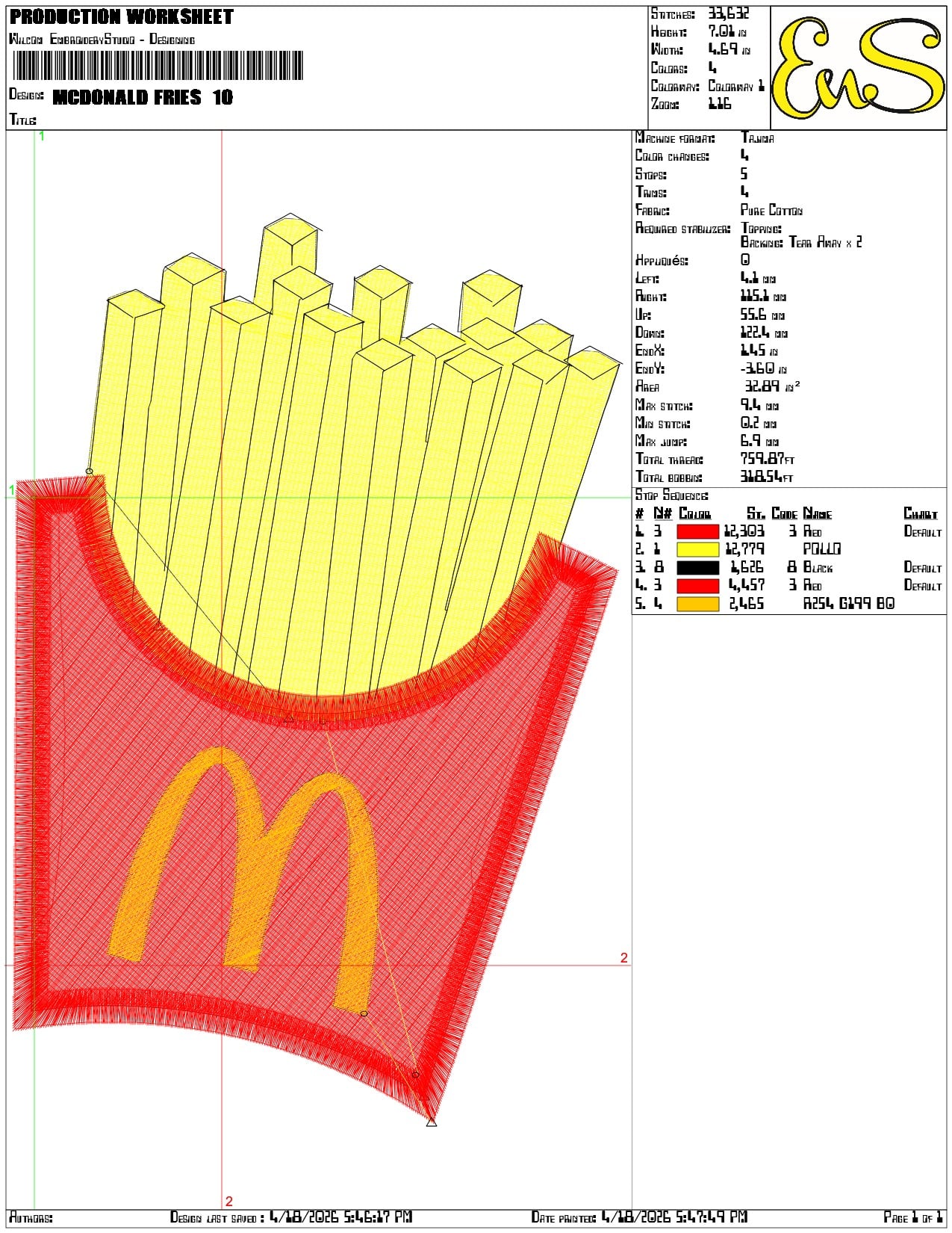 McDonald Fries - Elegant embroidery design file-instant download — view 3