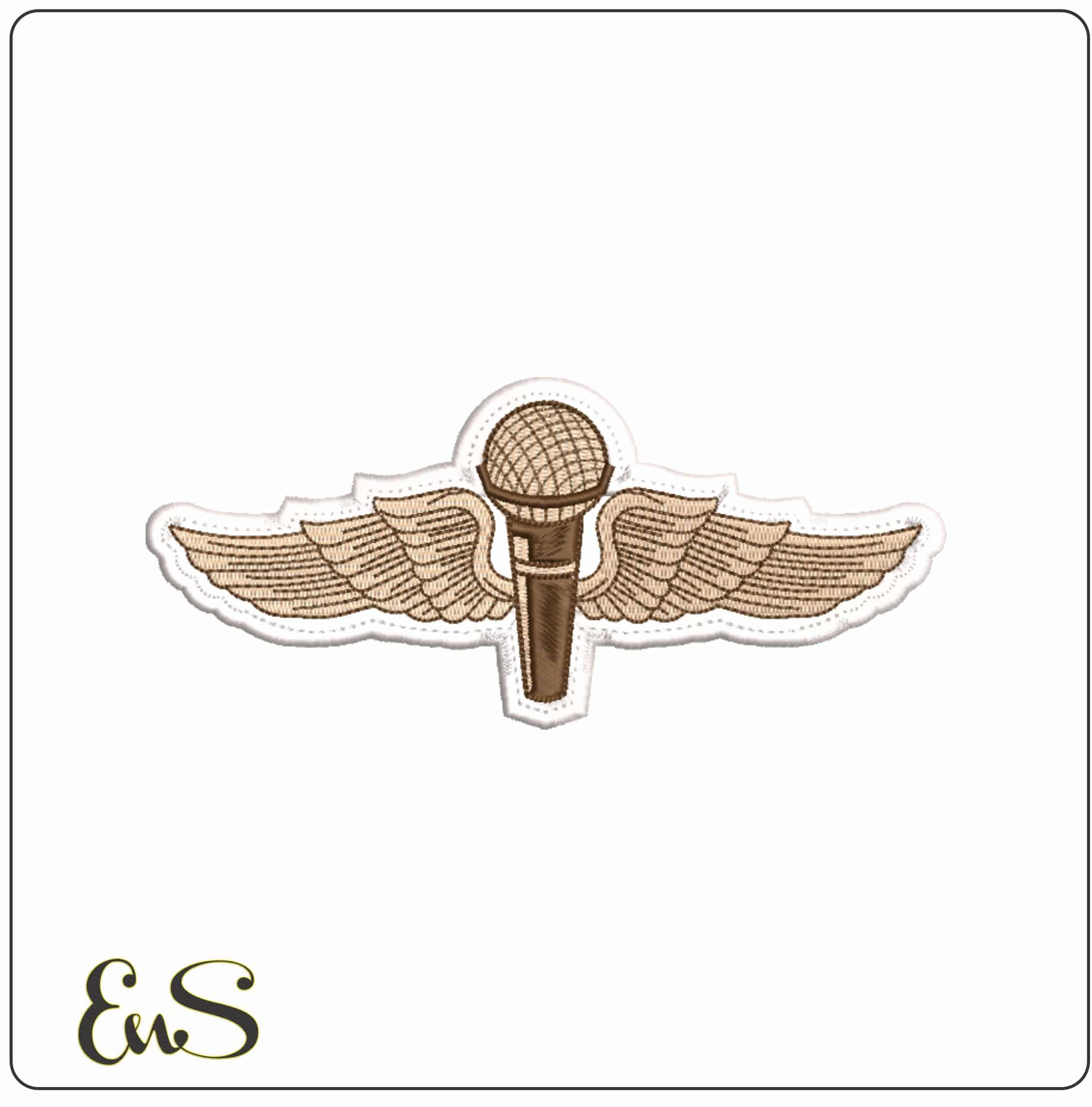Microphone and Angel wings Patch - Elegant embroidery design file-instant download